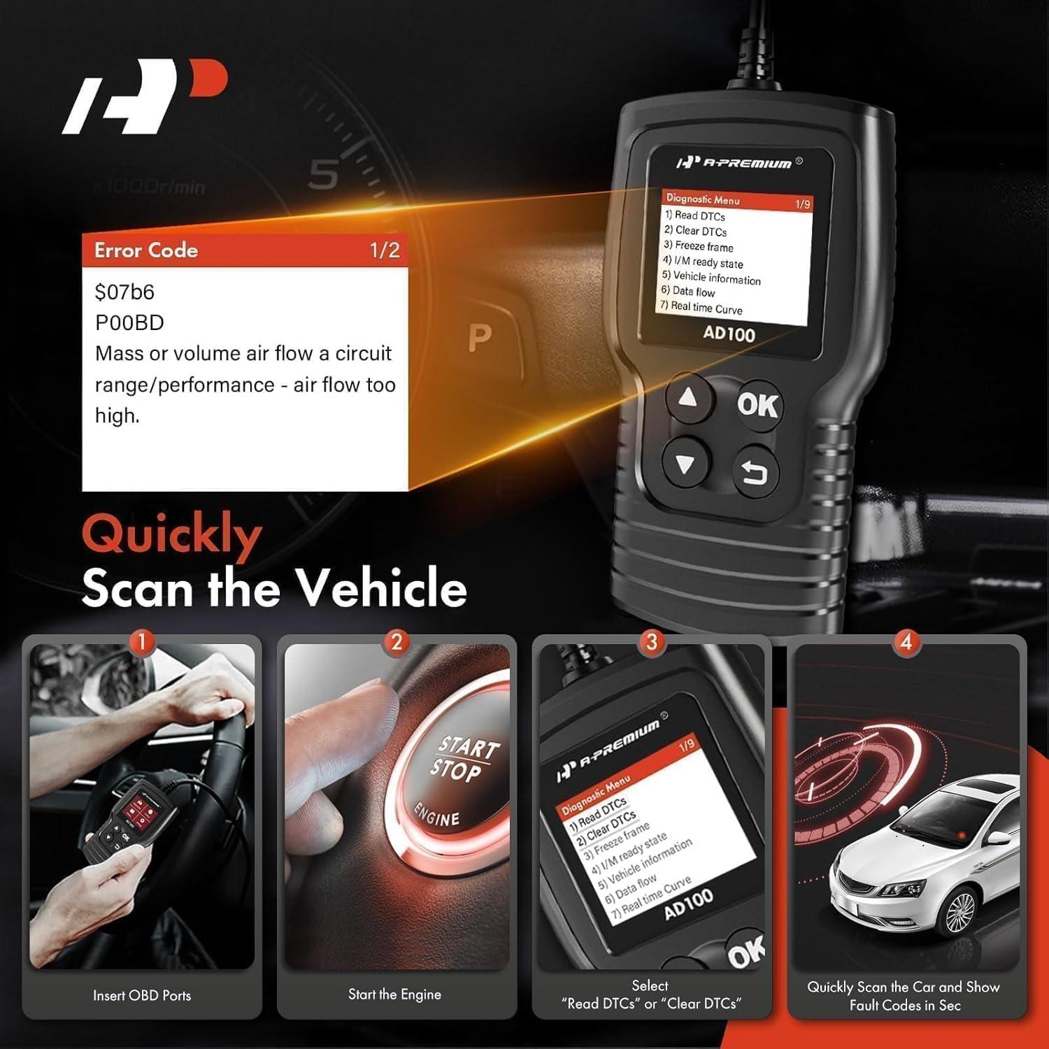 Escáner OBD2 A-Premium AD100 Herramienta de Diagnóstico Coche