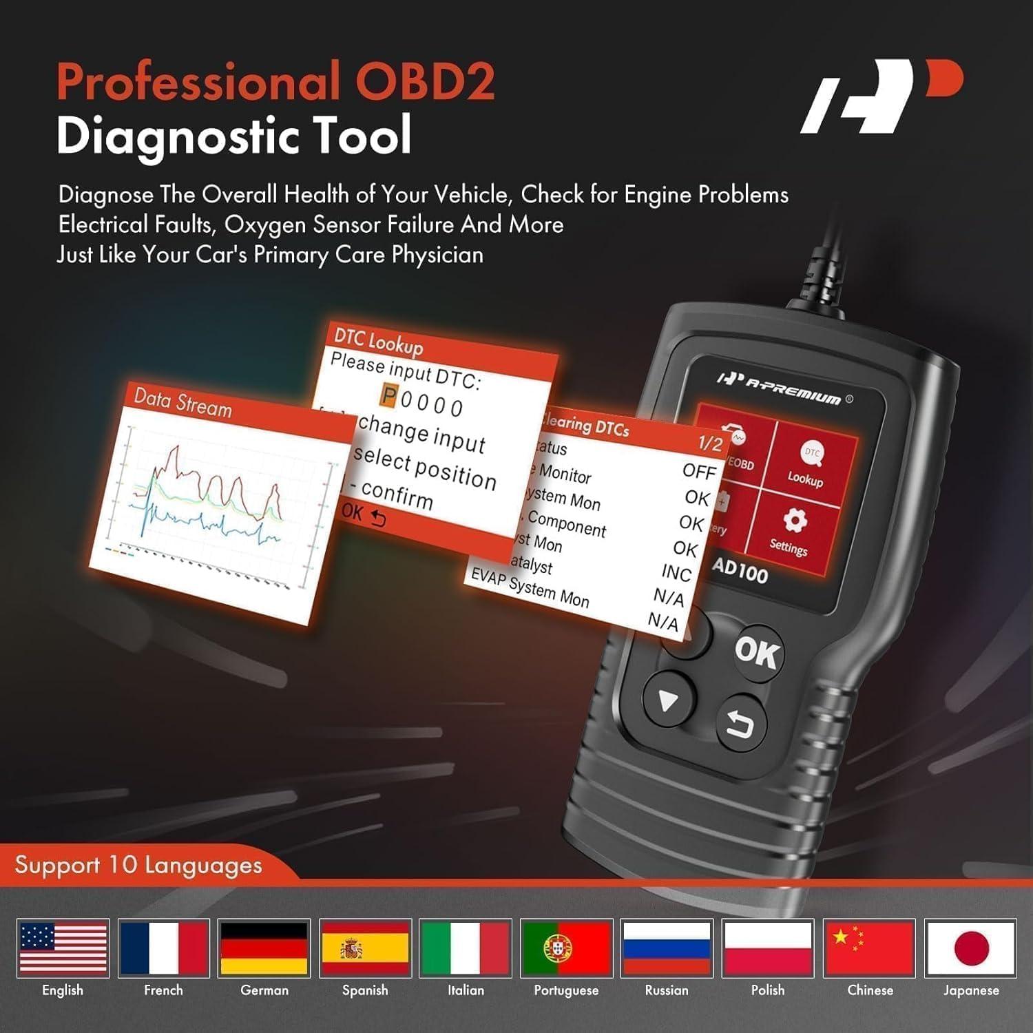 Escáner OBD2 A-Premium AD100 Herramienta de Diagnóstico Coche