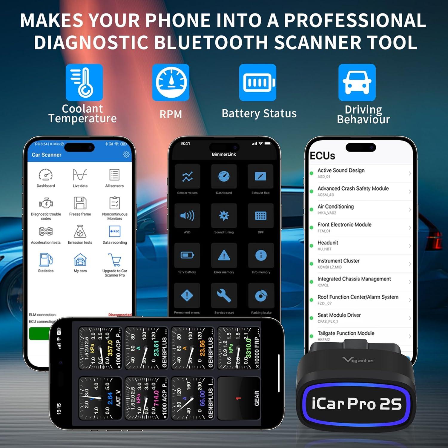 Adaptador OBD2 Bluetooth vLinker iCar Pro 2S para iOS/Android