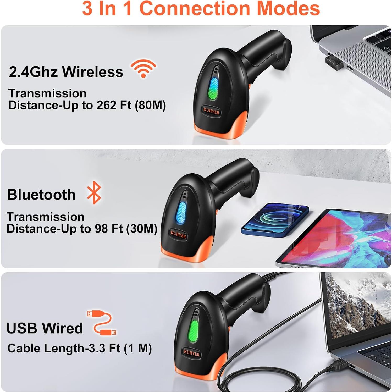 Escáner de Código de Barras Inalámbrico KUIIYER U2-B 2D Bluetooth