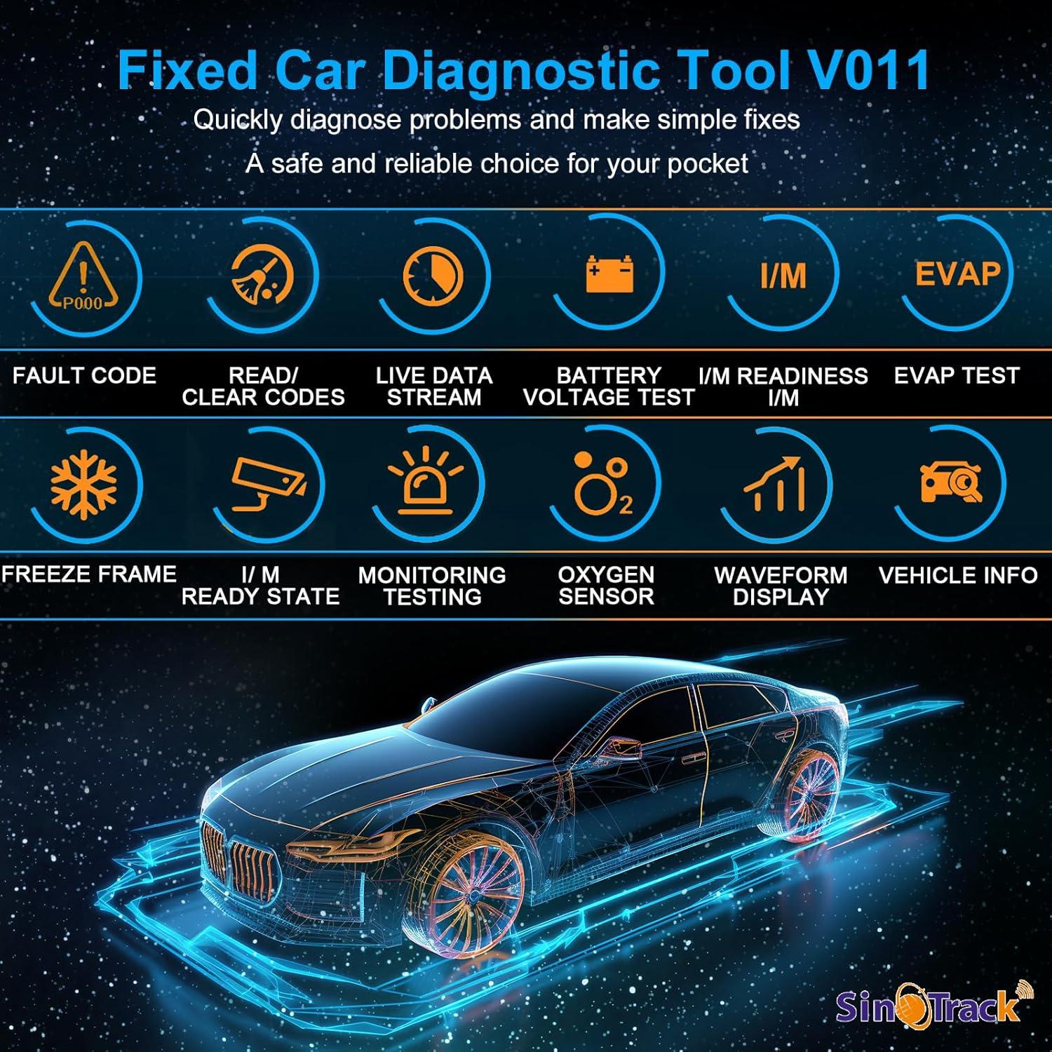 Escáner OBD2 Bluetooth SinoTrack V011 Diagnóstico Automotriz