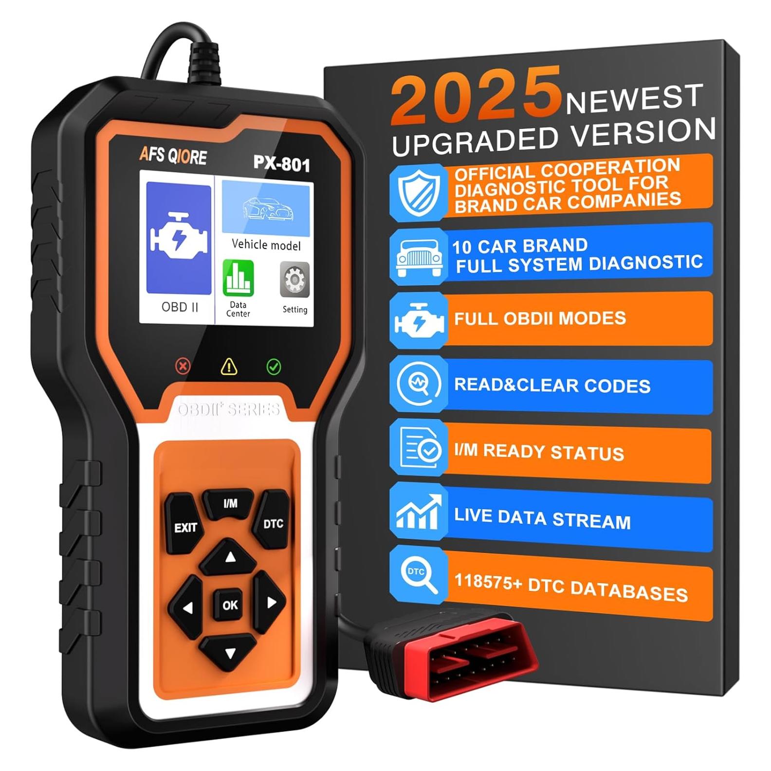 Escáner OBD2 AFS QIORE PX-801 Diagnóstico Completo Toyota Honda Ford