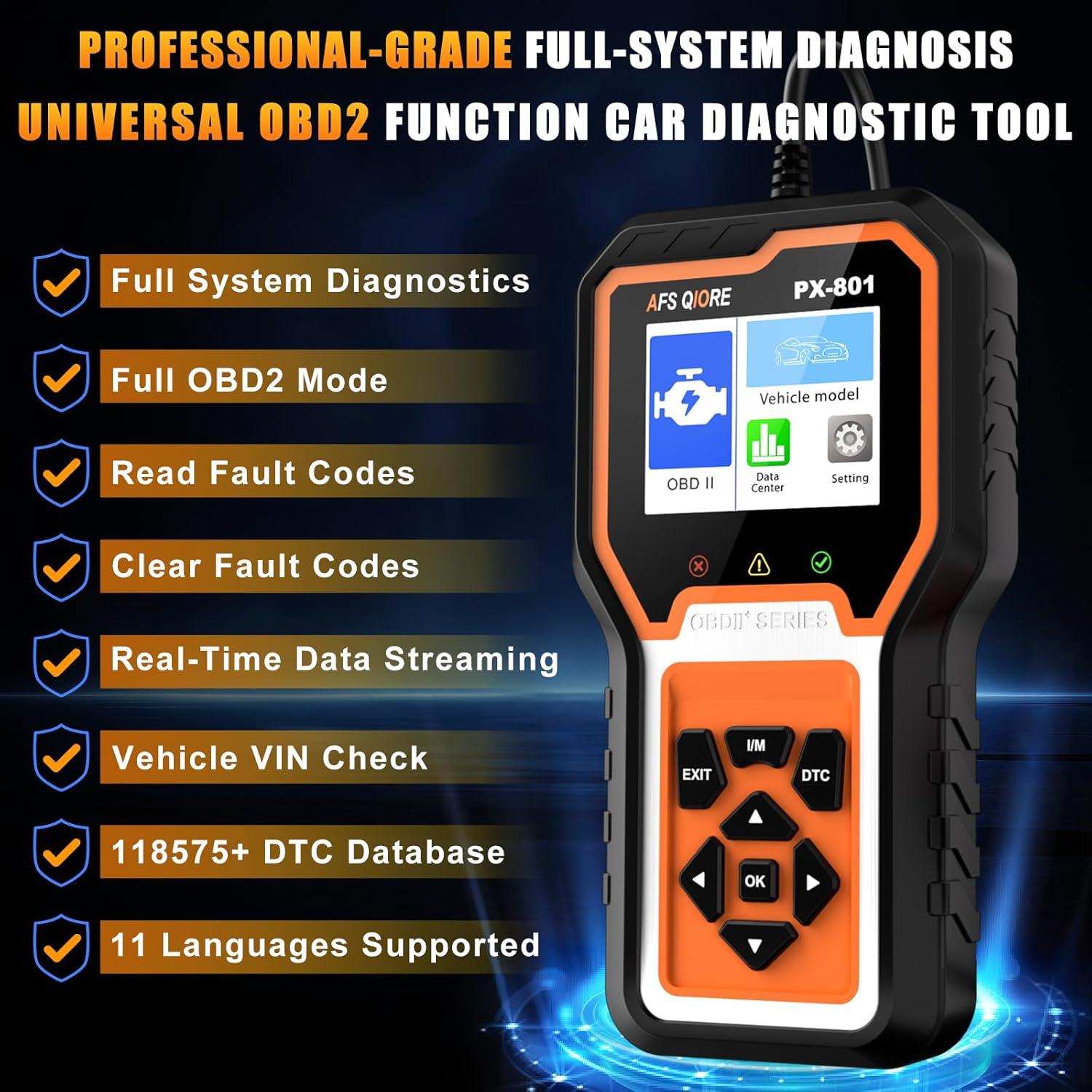 Escáner OBD2 AFS QIORE PX-801 Diagnóstico Completo Toyota Honda Ford