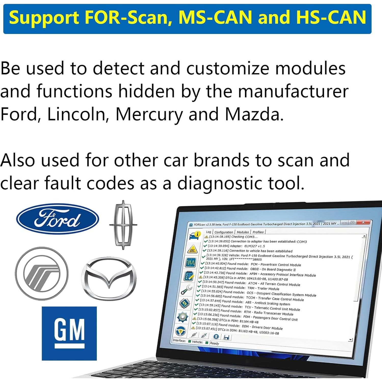 Escáner OBD2 ELM327 USB ULTRAOBD para Ford y más