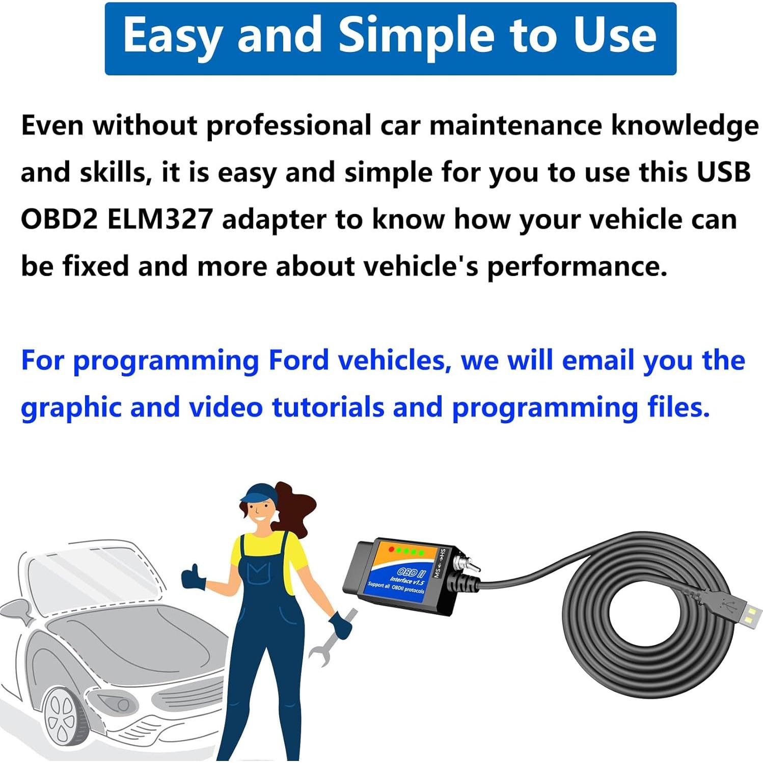 Escáner OBD2 ELM327 USB ULTRAOBD para Ford y más