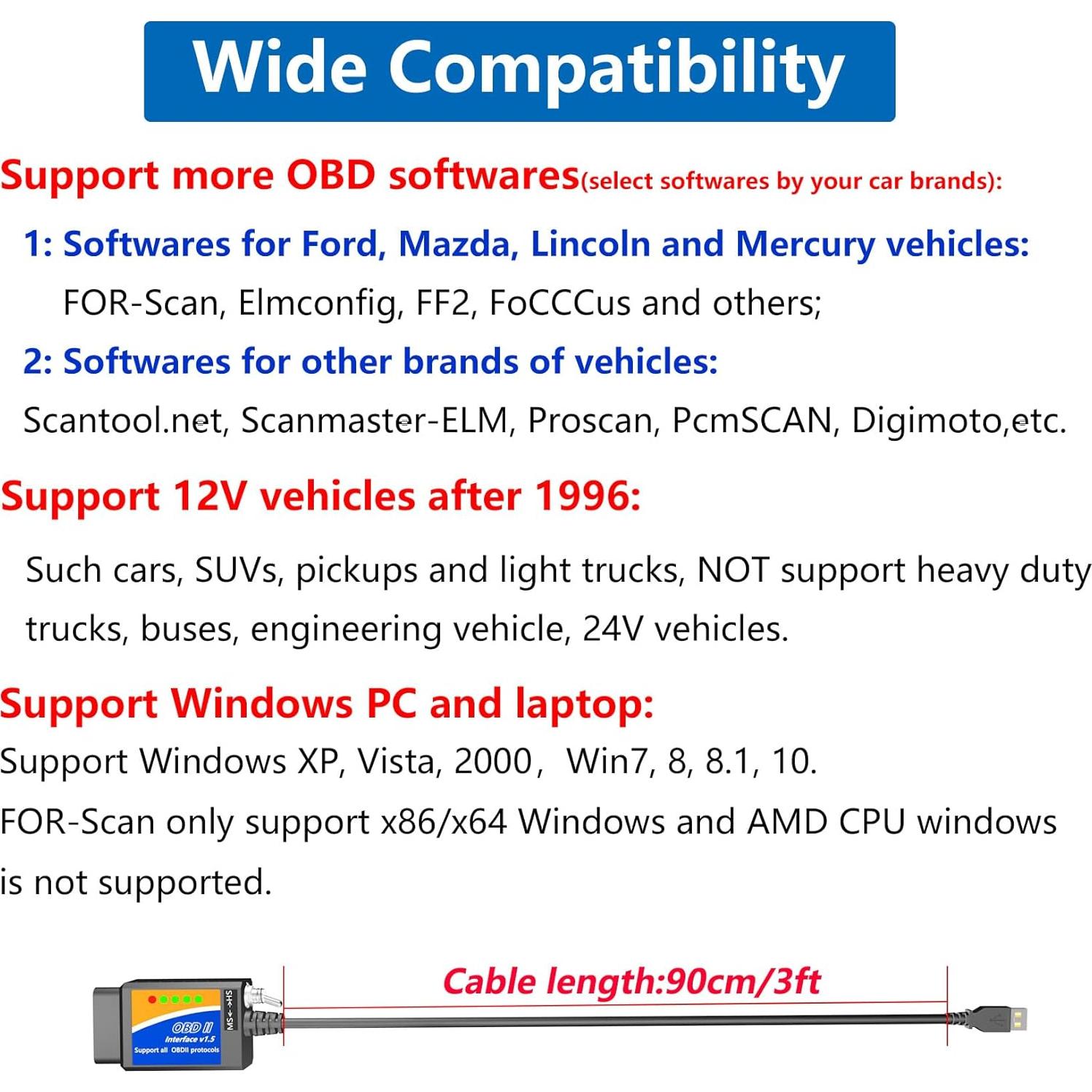 Escáner OBD2 ELM327 USB ULTRAOBD para Ford y más