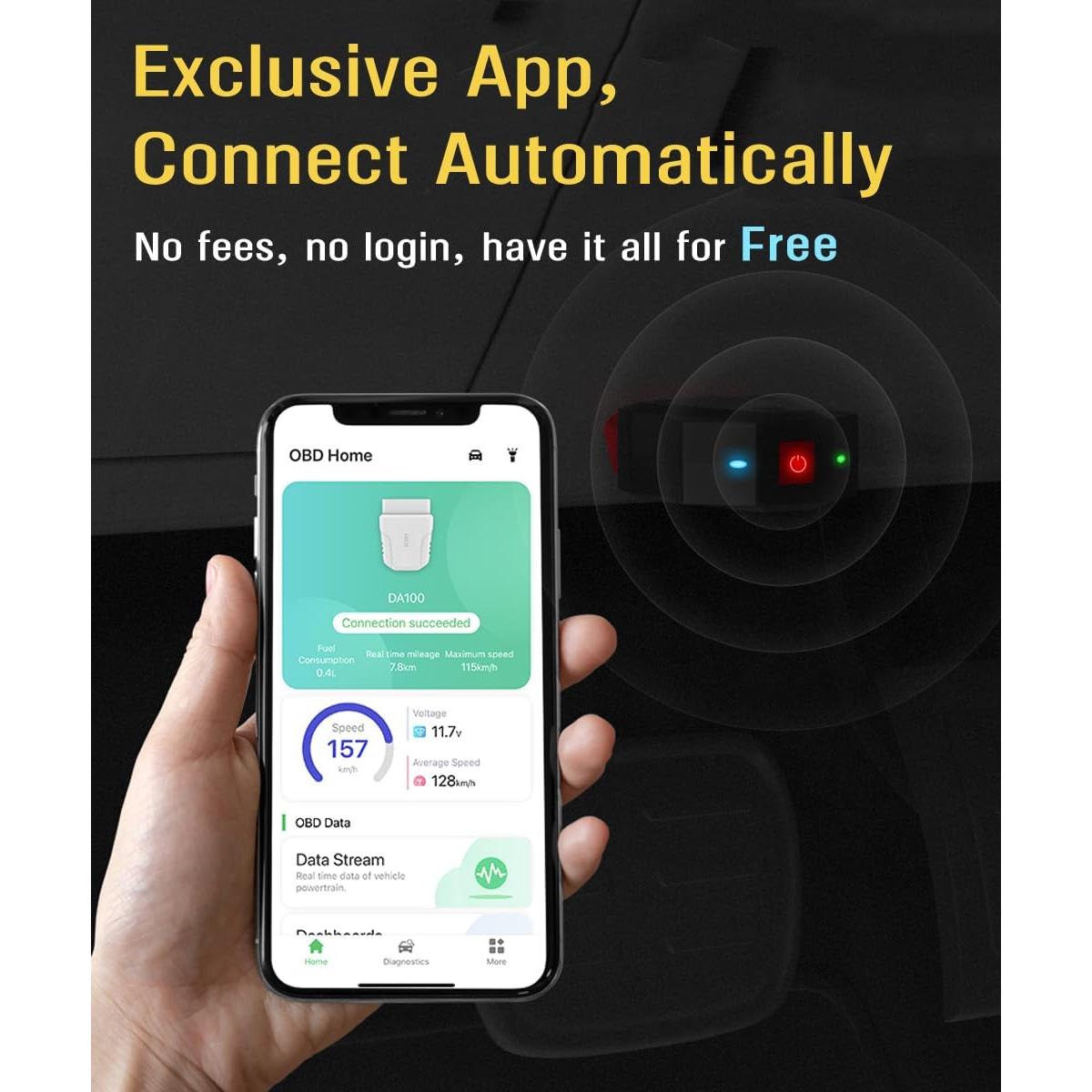 Escáner OBD2 Bluetooth FlyroadUp DA100 para iOS y Android