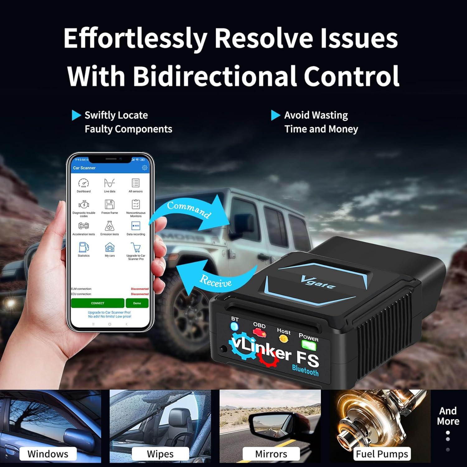Escáner OBD2 Bluetooth vLinker FS para iOS, Android y Windows