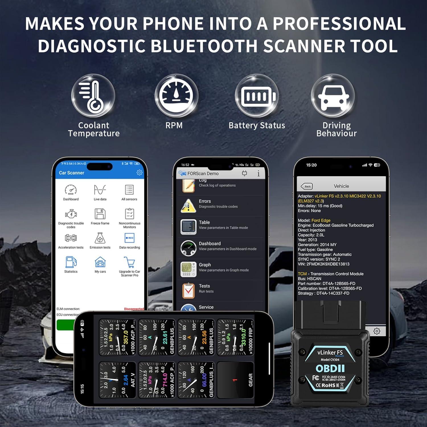 Escáner OBD2 Bluetooth vLinker FS para iOS, Android y Windows