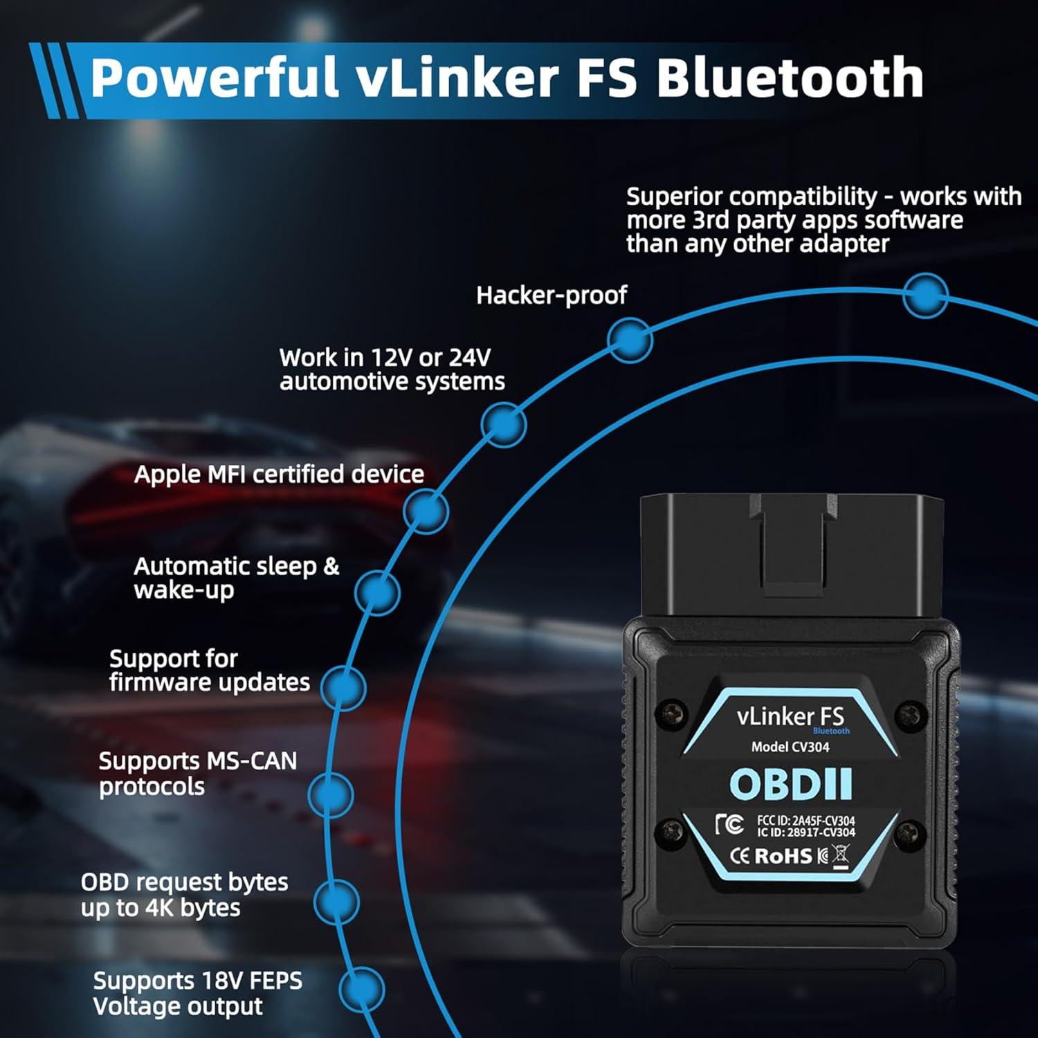 Escáner OBD2 Bluetooth vLinker FS para iOS, Android y Windows