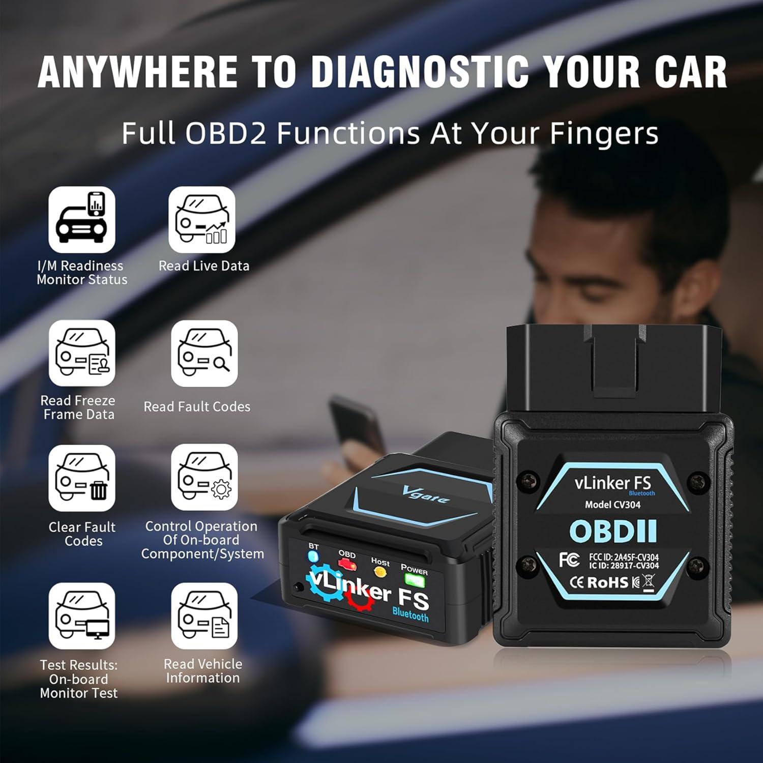 Escáner OBD2 Bluetooth vLinker FS para iOS, Android y Windows