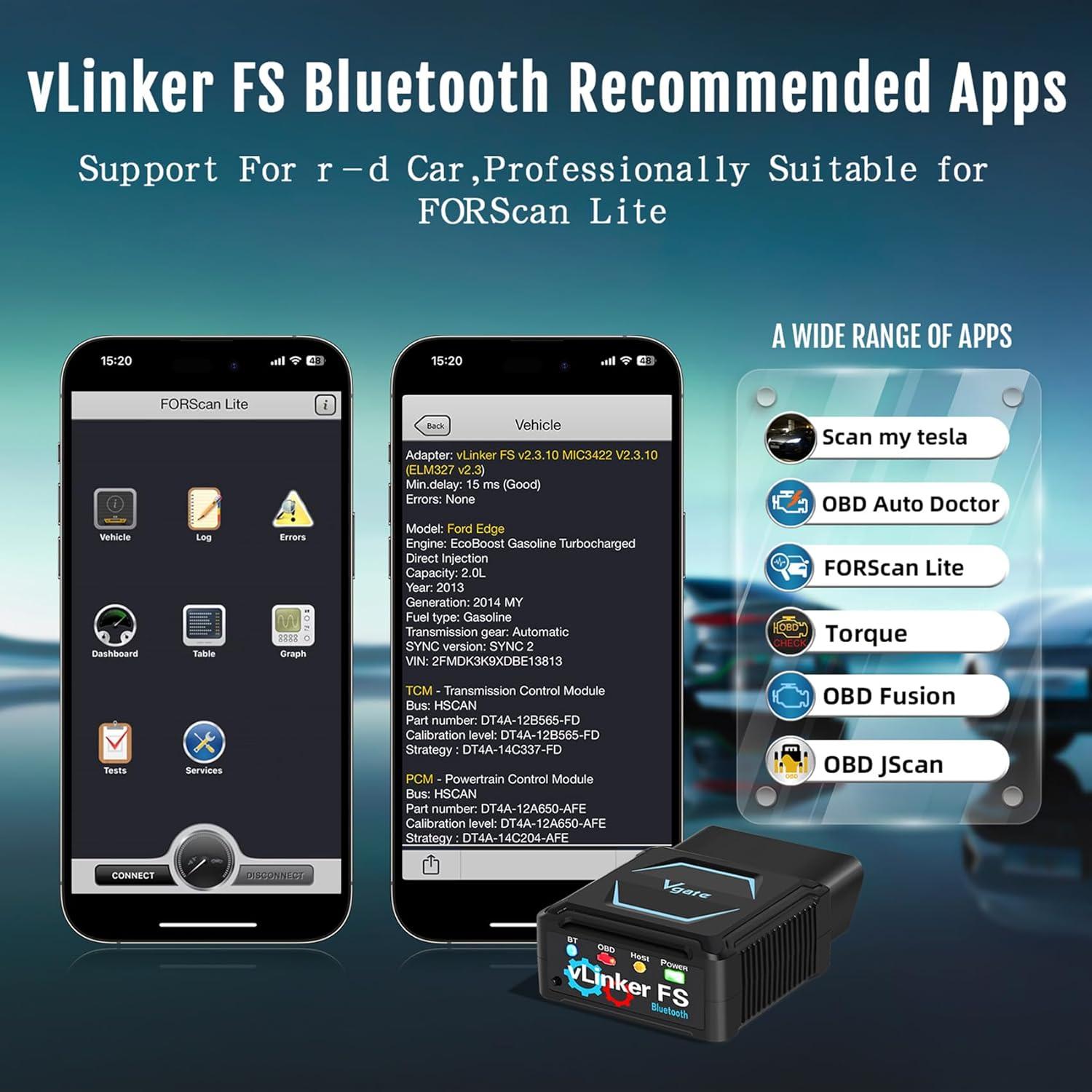 Escáner OBD2 Bluetooth vLinker FS para iOS, Android y Windows