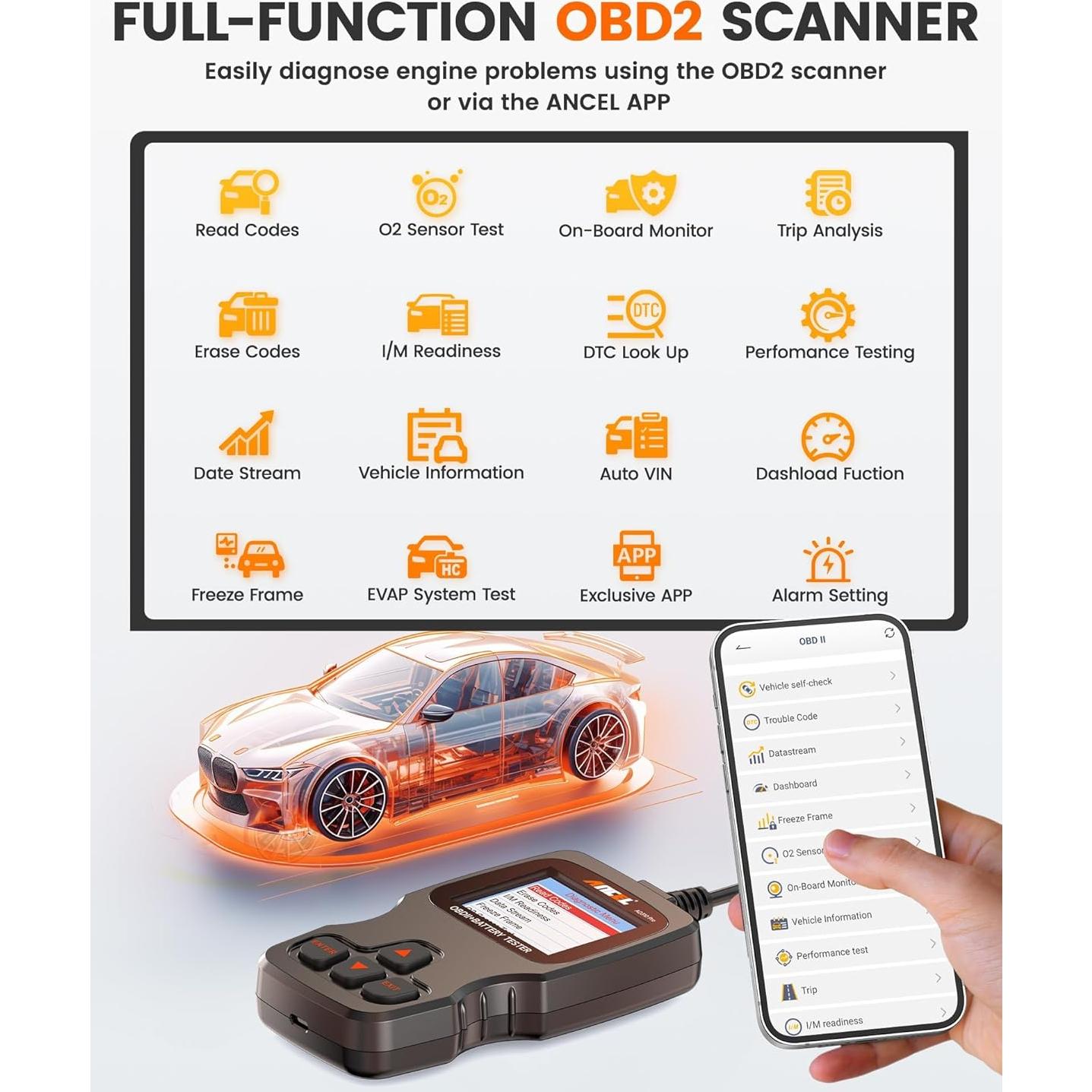 ANCEL AD310 Pro Lector OBD2 y Probador de Batería 12V/24V