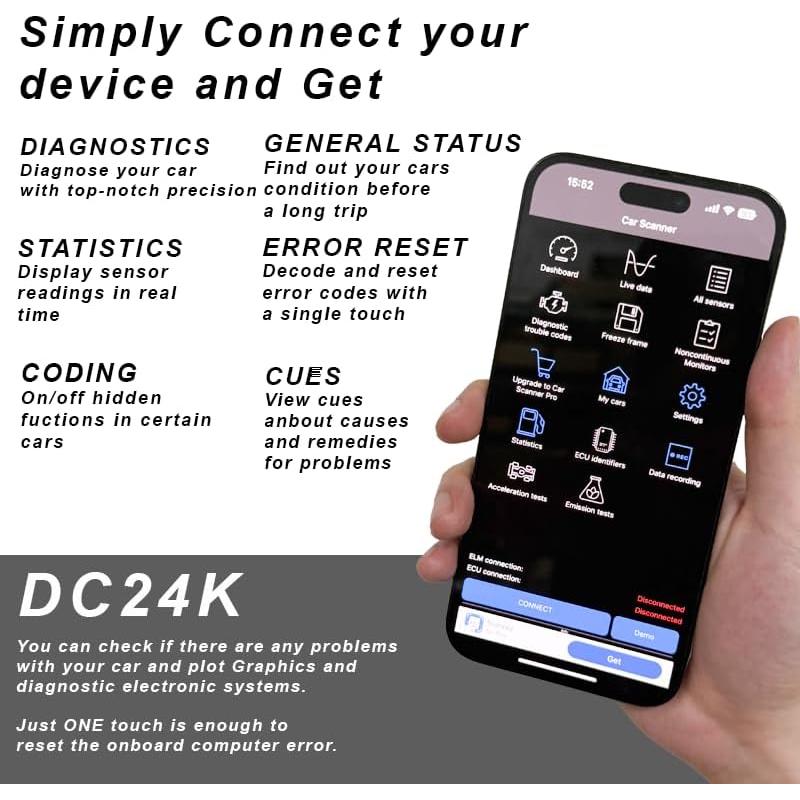 Escáner OBD2 Bluetooth Genérico DC24K 24V para iOS y Android