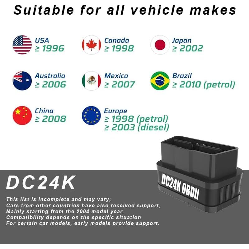 Escáner OBD2 Bluetooth Genérico DC24K 24V para iOS y Android