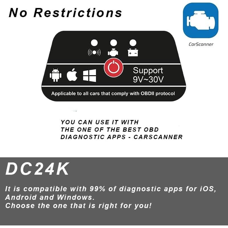 Escáner OBD2 Bluetooth Genérico DC24K 24V para iOS y Android
