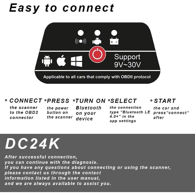 Escáner OBD2 Bluetooth Genérico DC24K 24V para iOS y Android