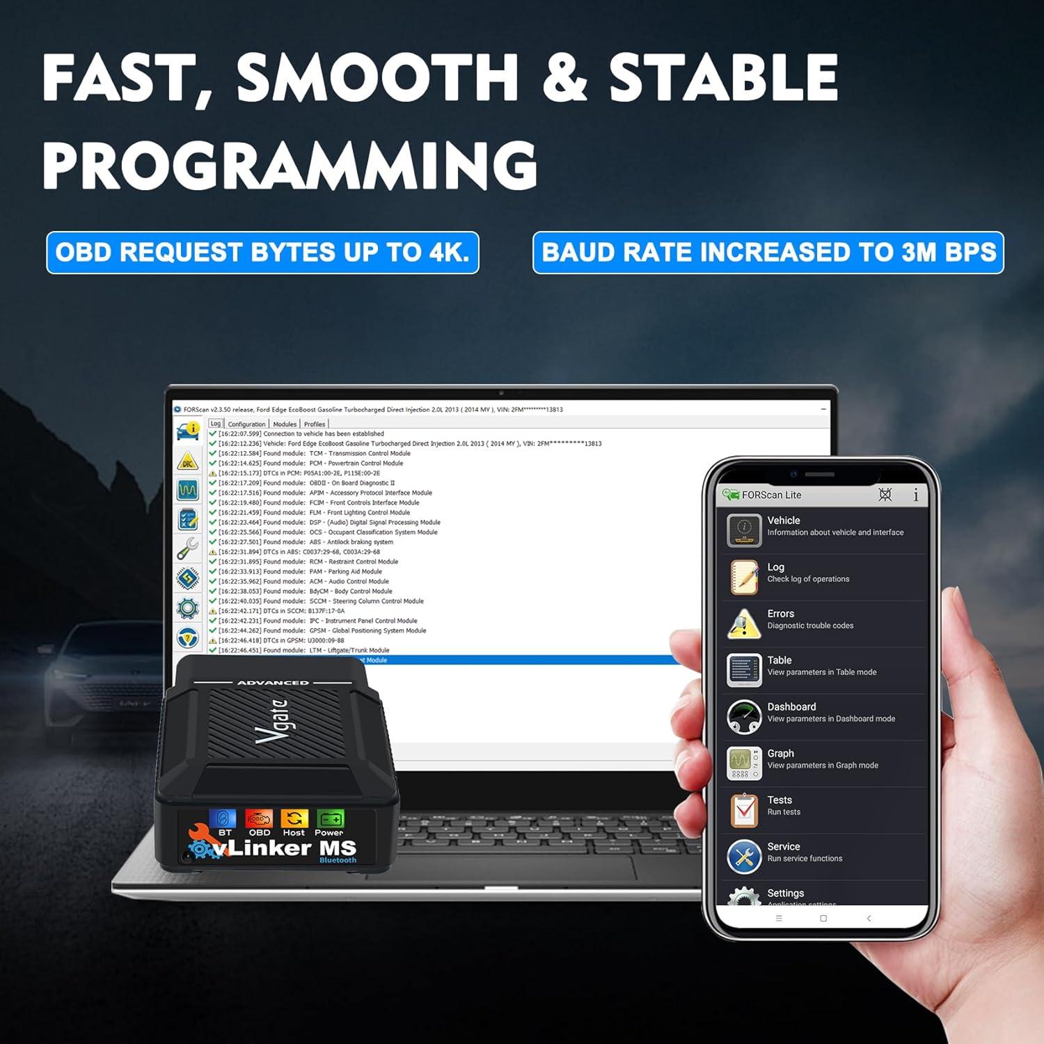 Adaptador OBD2 Bluetooth vLinker MS - Diagnóstico iOS/Android