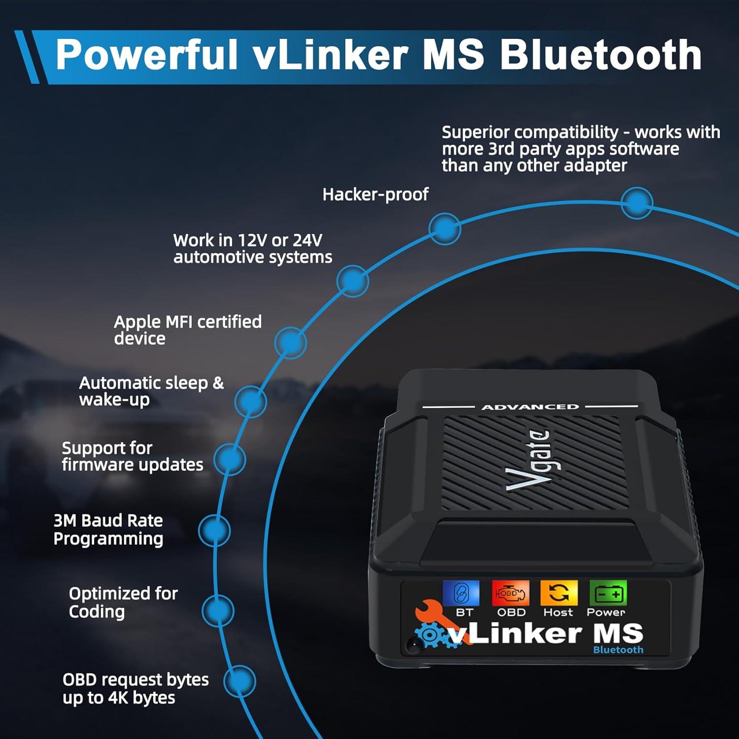 Adaptador OBD2 Bluetooth vLinker MS - Diagnóstico iOS/Android