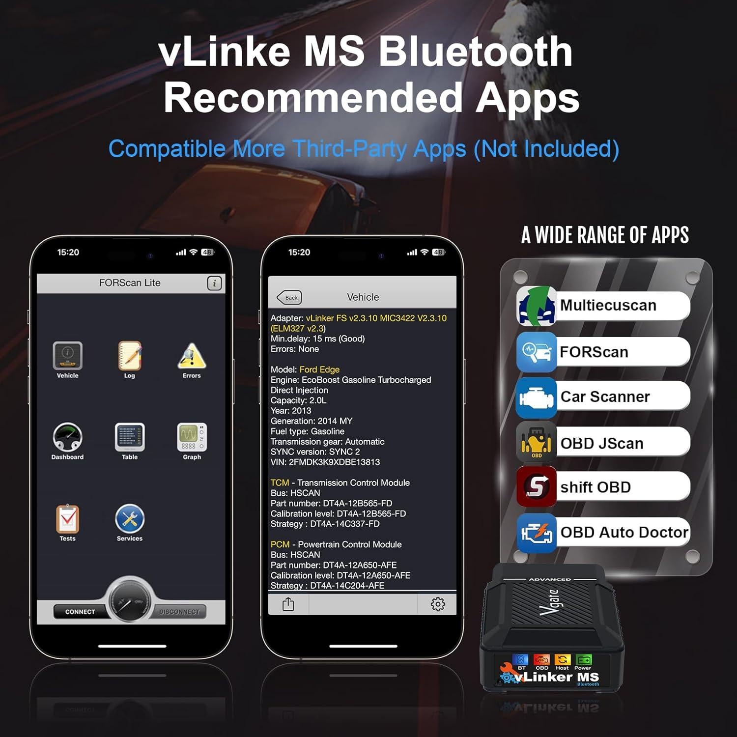 Adaptador OBD2 Bluetooth vLinker MS - Diagnóstico iOS/Android