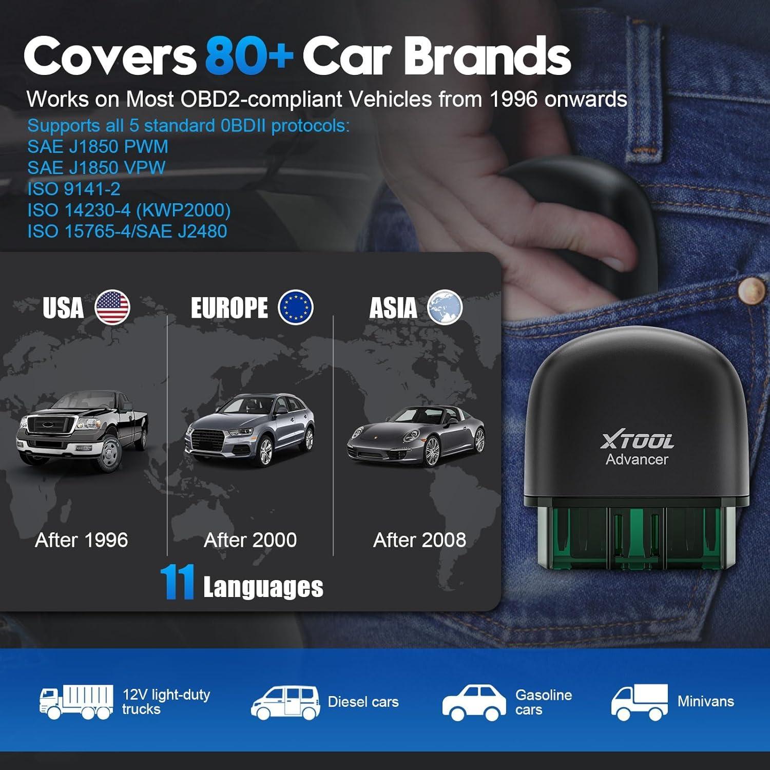 Escáner OBD2 Inalámbrico XTOOL Advancer AD20 Pro - Diagnóstico Completo