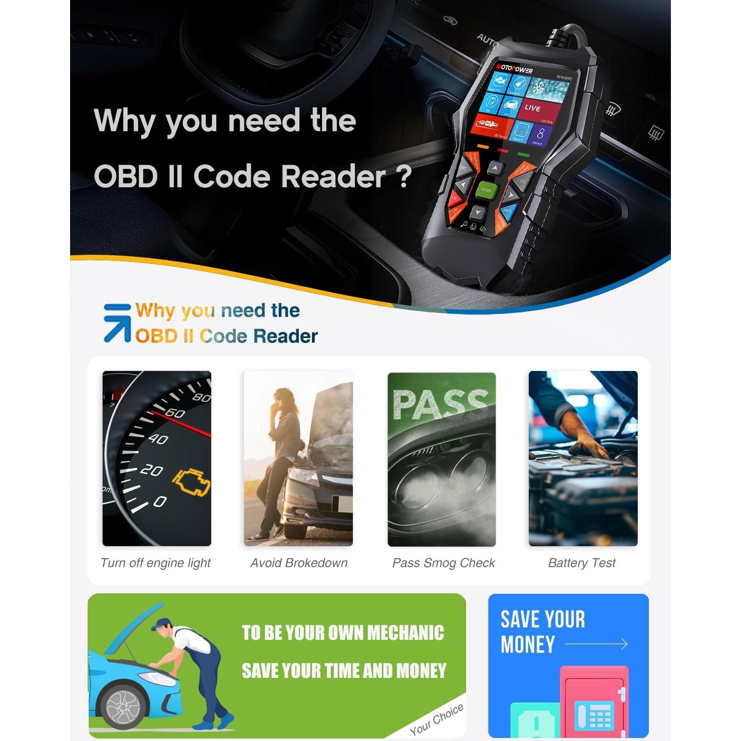 Escáner OBD2 MOTOPOWER MP69040 Lector de Códigos de Fallo