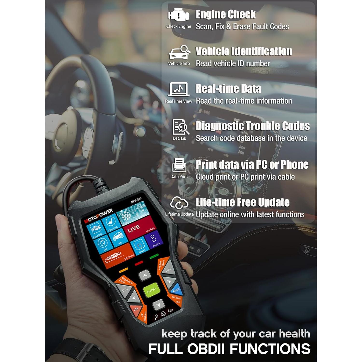 Escáner OBD2 MOTOPOWER MP69040 Lector de Códigos de Fallo