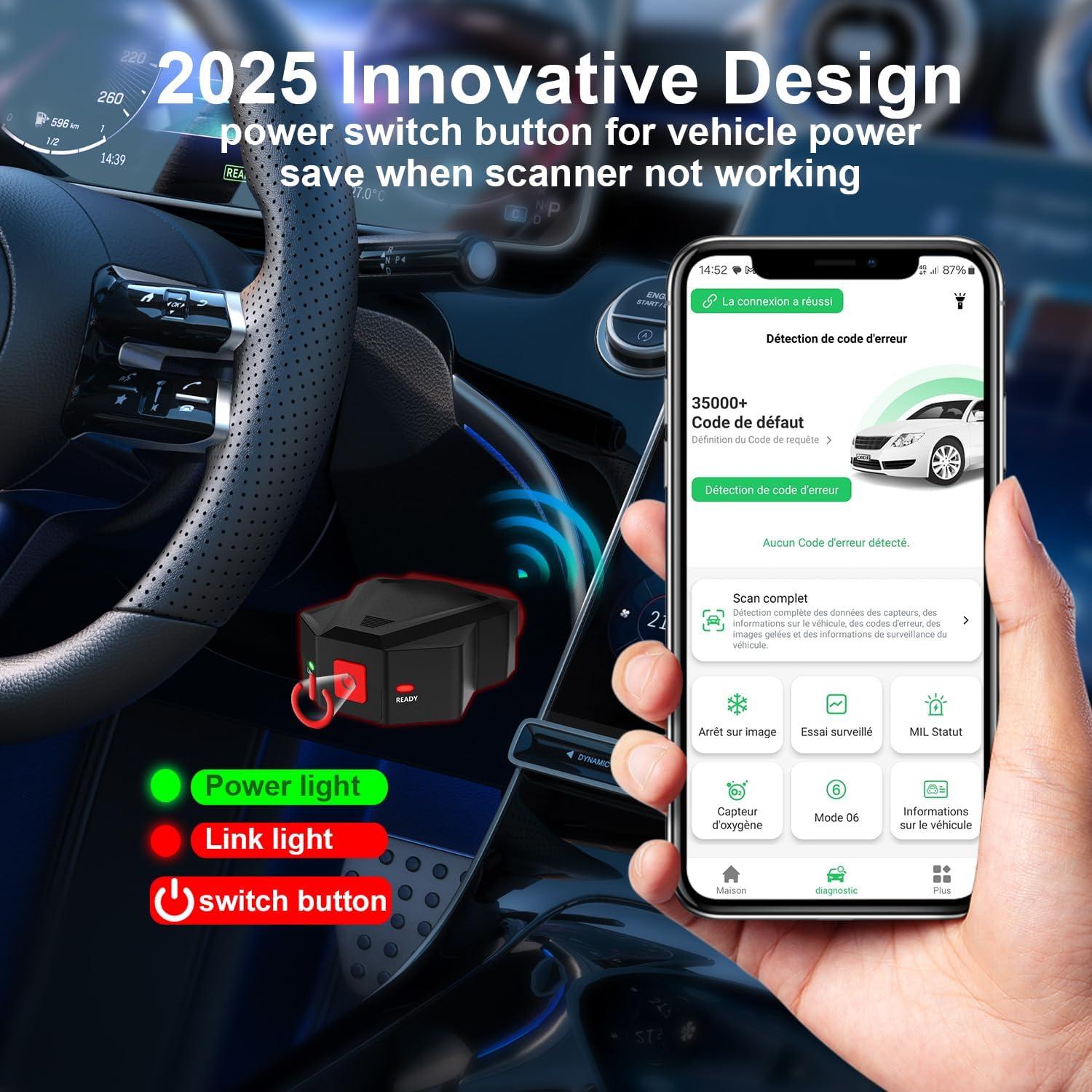 Escáner OBD2 EVCONN Inalámbrico Bluetooth 5.4 para iOS y Android