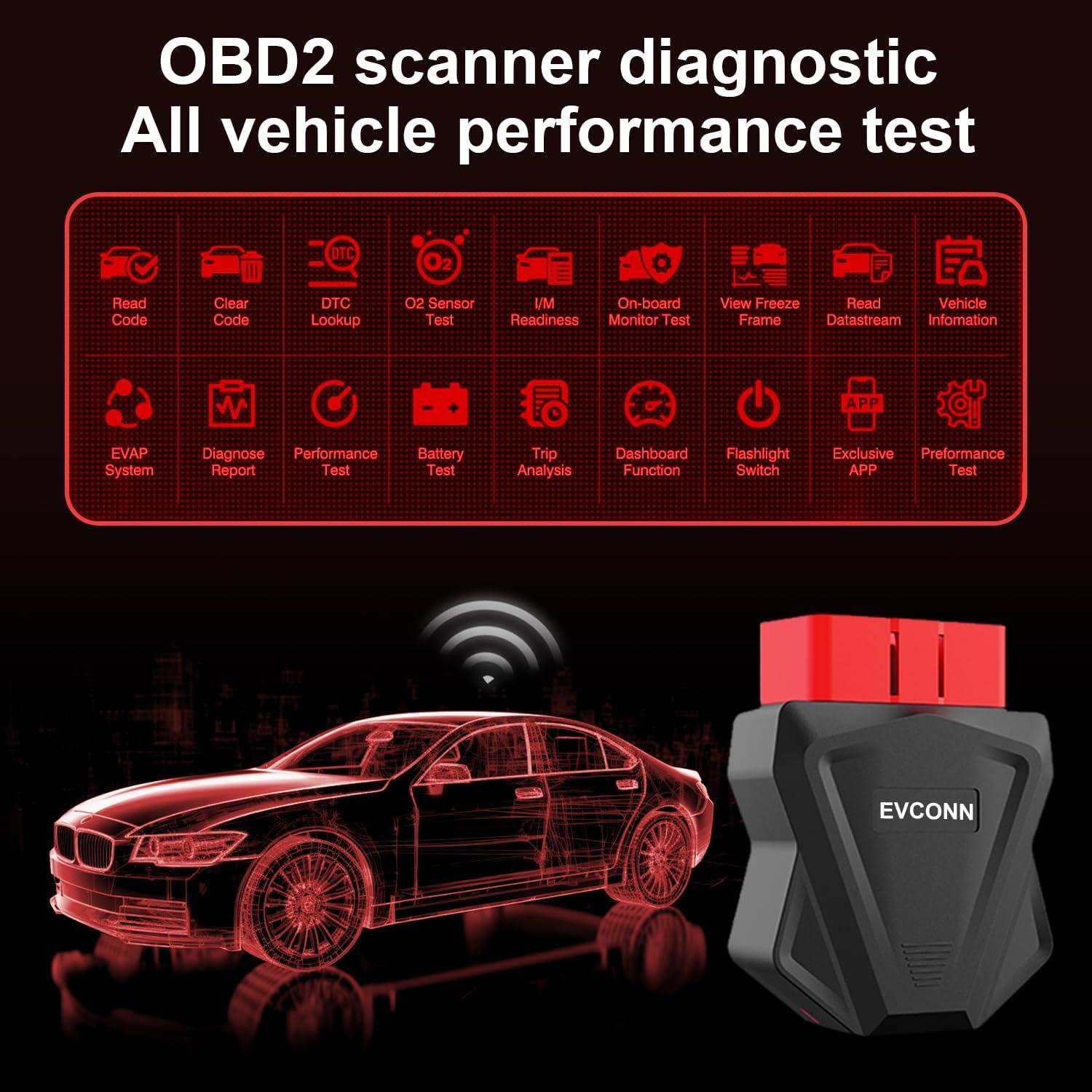 Escáner OBD2 EVCONN Inalámbrico Bluetooth 5.4 para iOS y Android