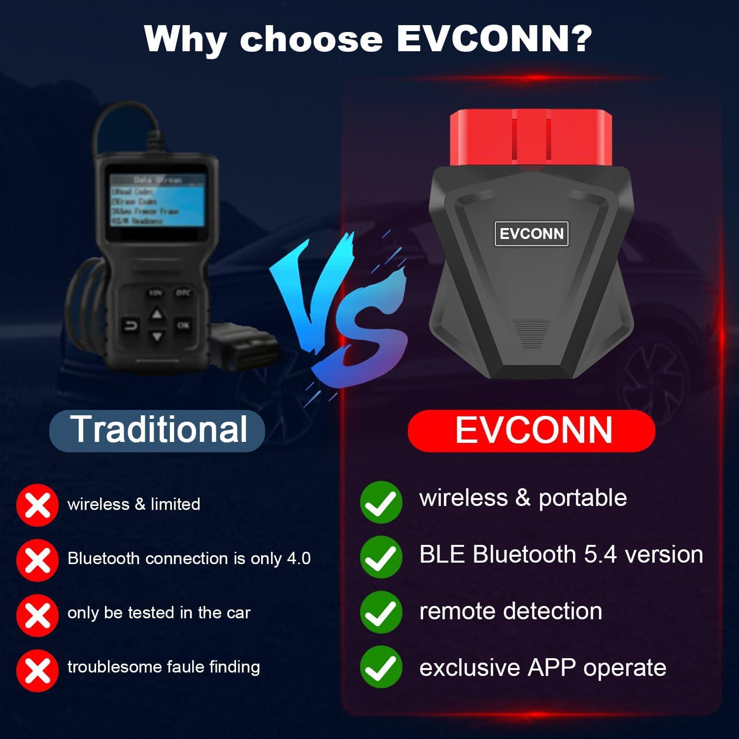 Escáner OBD2 EVCONN Inalámbrico Bluetooth 5.4 para iOS y Android