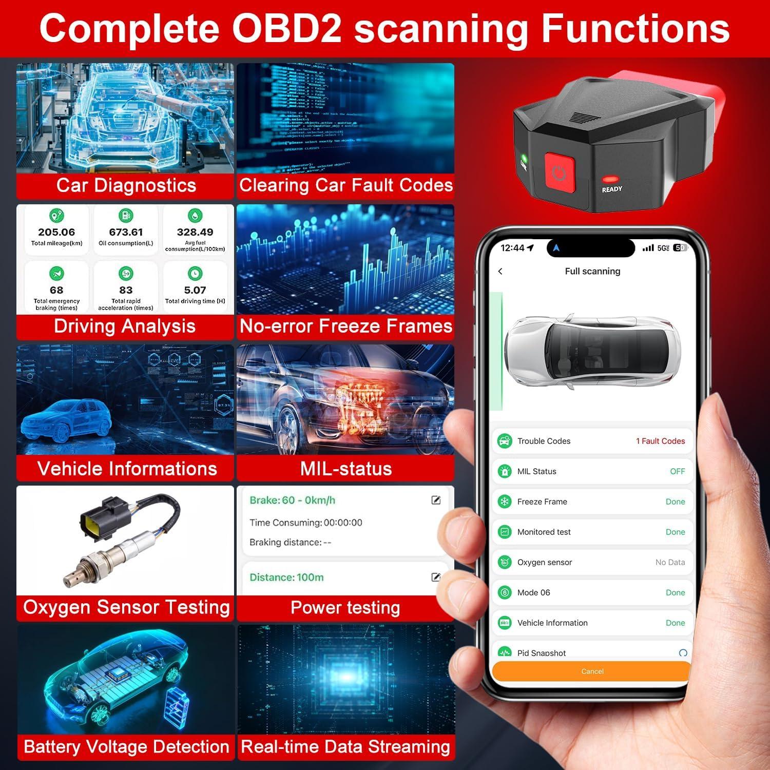 Escáner OBD2 EVCONN Inalámbrico Bluetooth 5.4 para iOS y Android