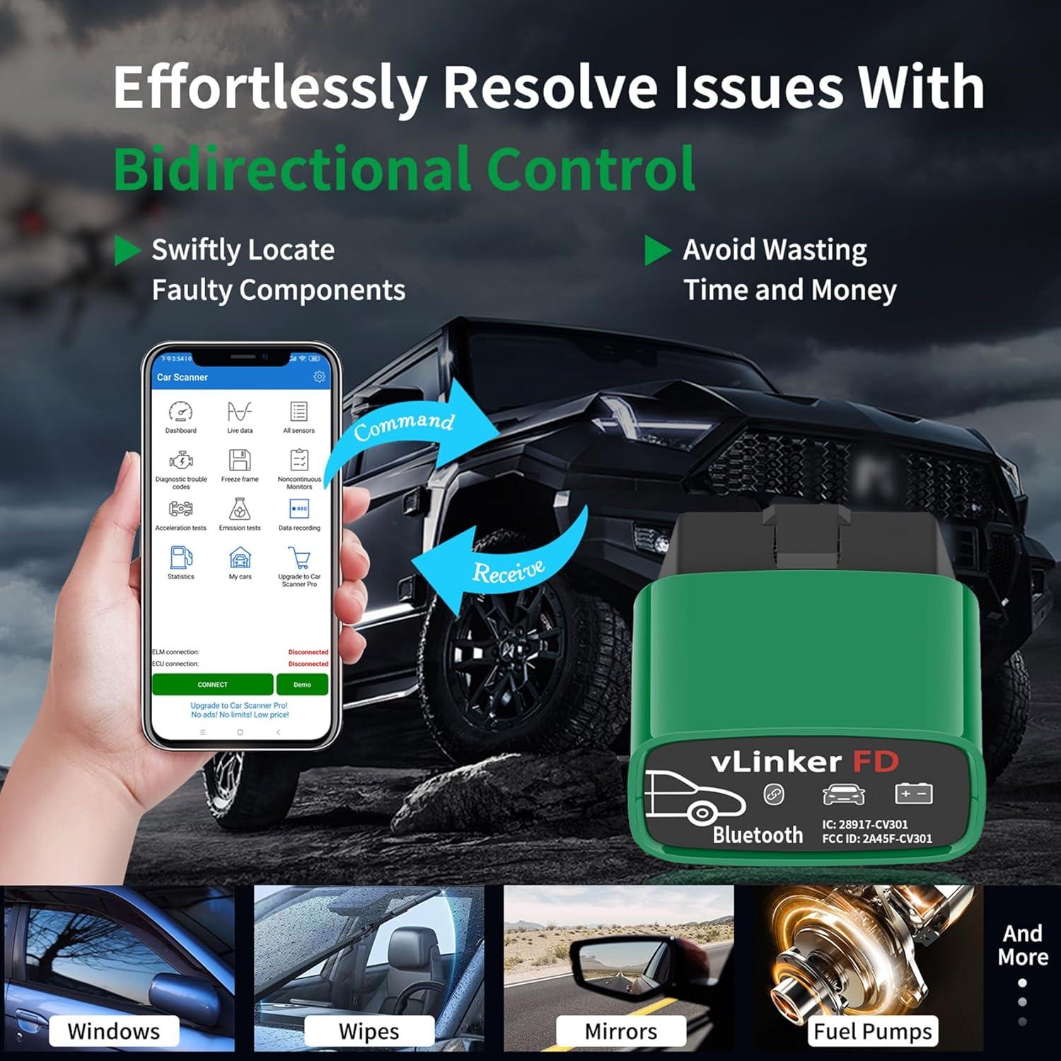 Escáner OBD2 Bluetooth vLinker FD BT3.0 para Android y Windows