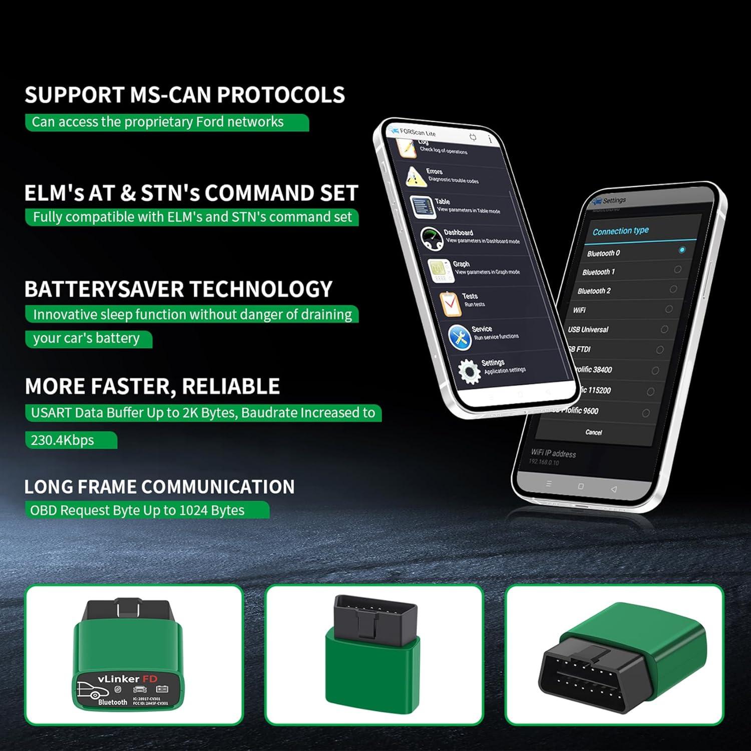 Escáner OBD2 Bluetooth vLinker FD BT3.0 para Android y Windows
