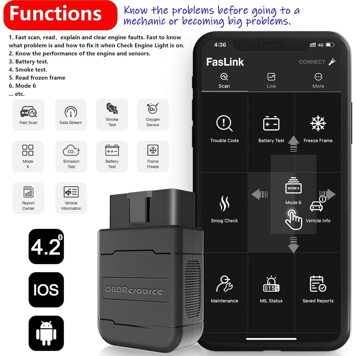Adaptador Bluetooth OBD2 ELM327 MOCATEC para iPhone y Android