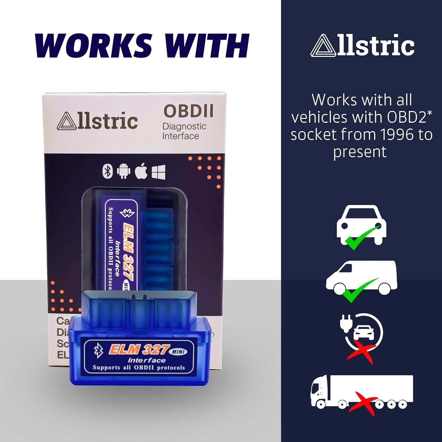 Escáner OBD2 Bluetooth Allstric ELM327 - Diagnóstico Automotriz