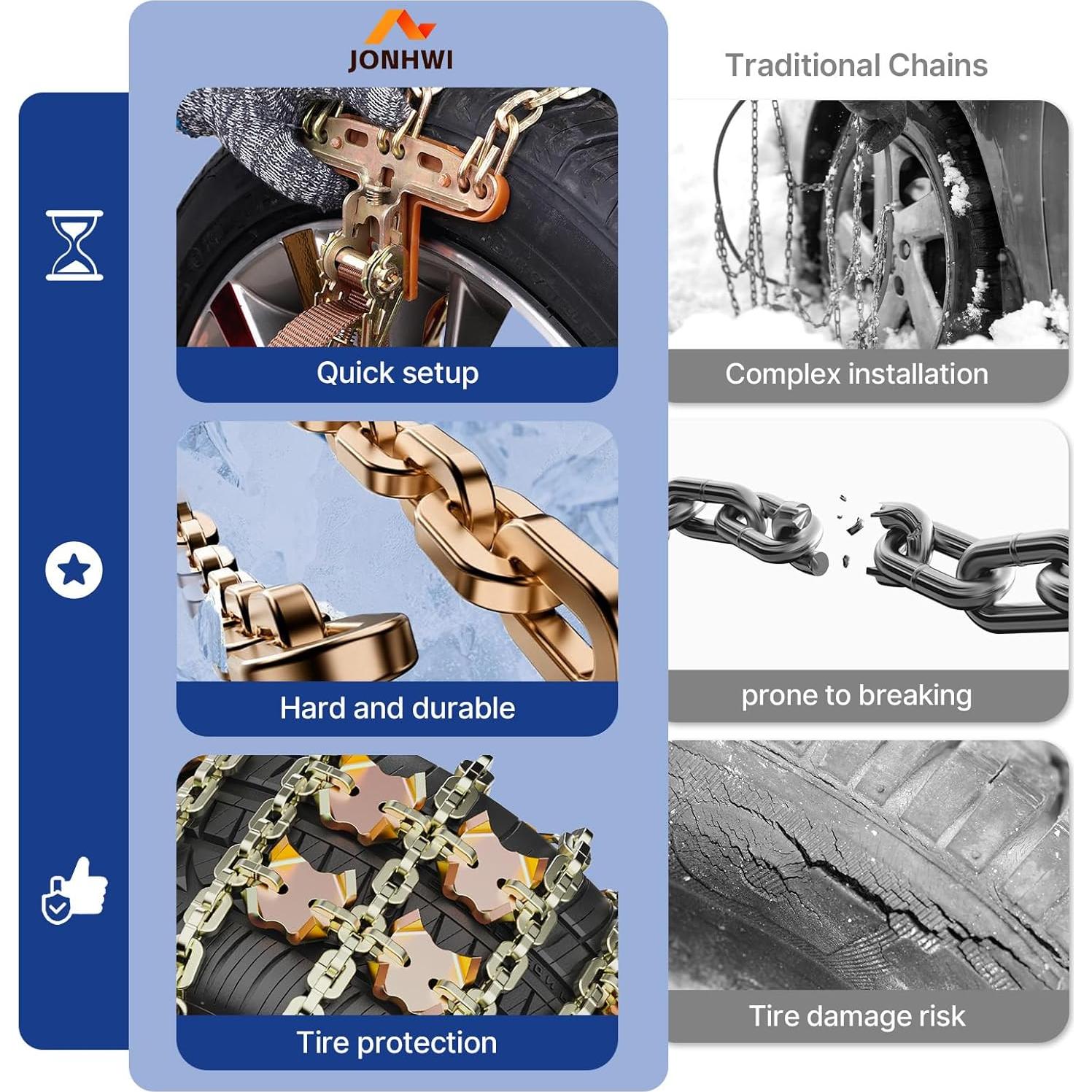 Cadenas Antideslizantes JONHWI JHTSC para Neumáticos 225-305 mm