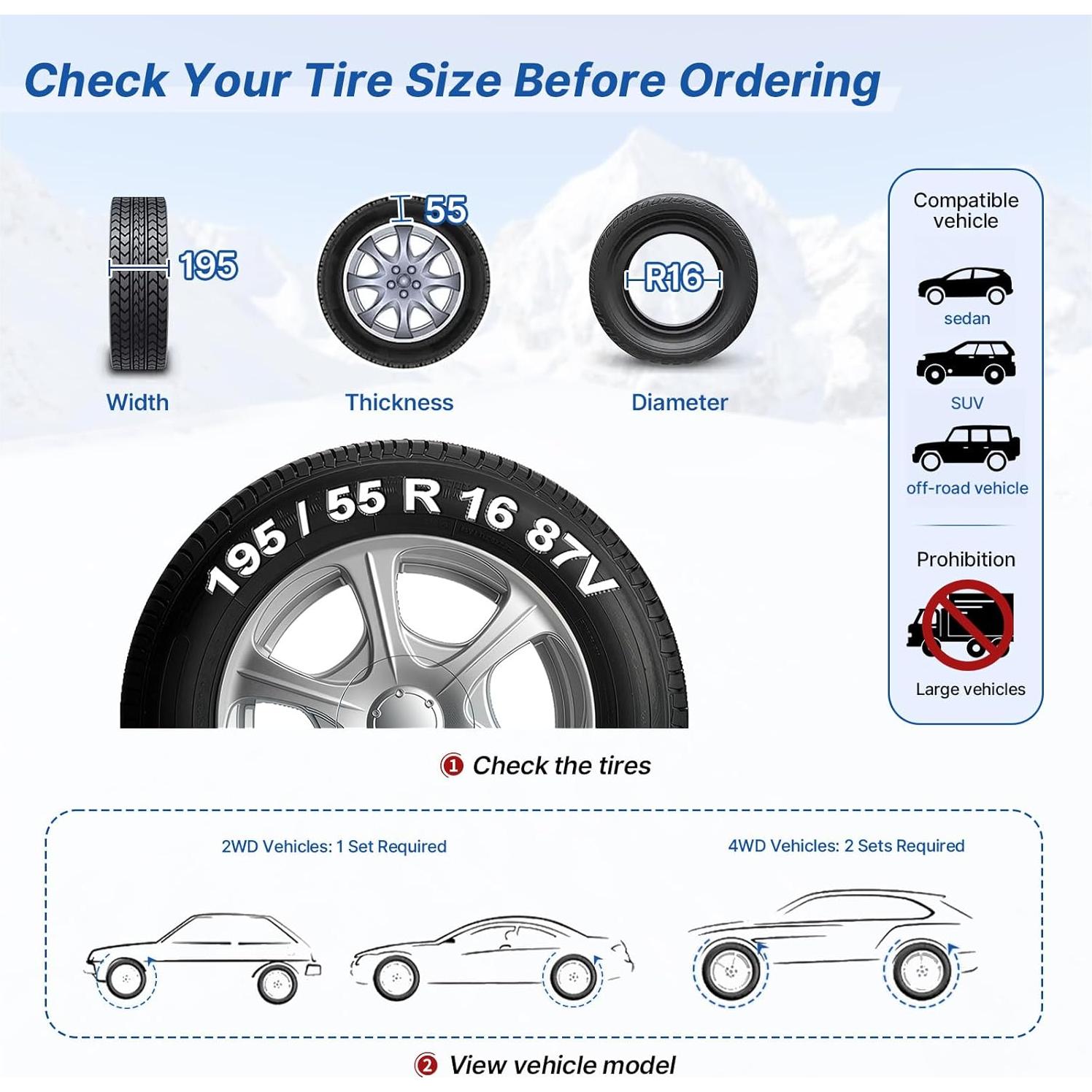 Cadenas Antideslizantes JONHWI JHTSC para Neumáticos 225-305 mm