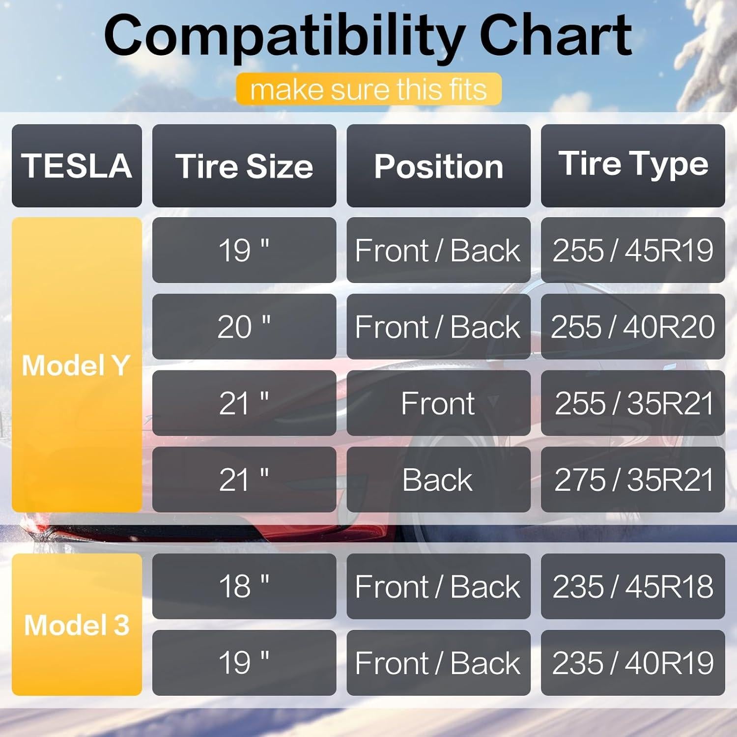 Cadenas de Nieve Alllake para Tesla Model Y - Juego de 2