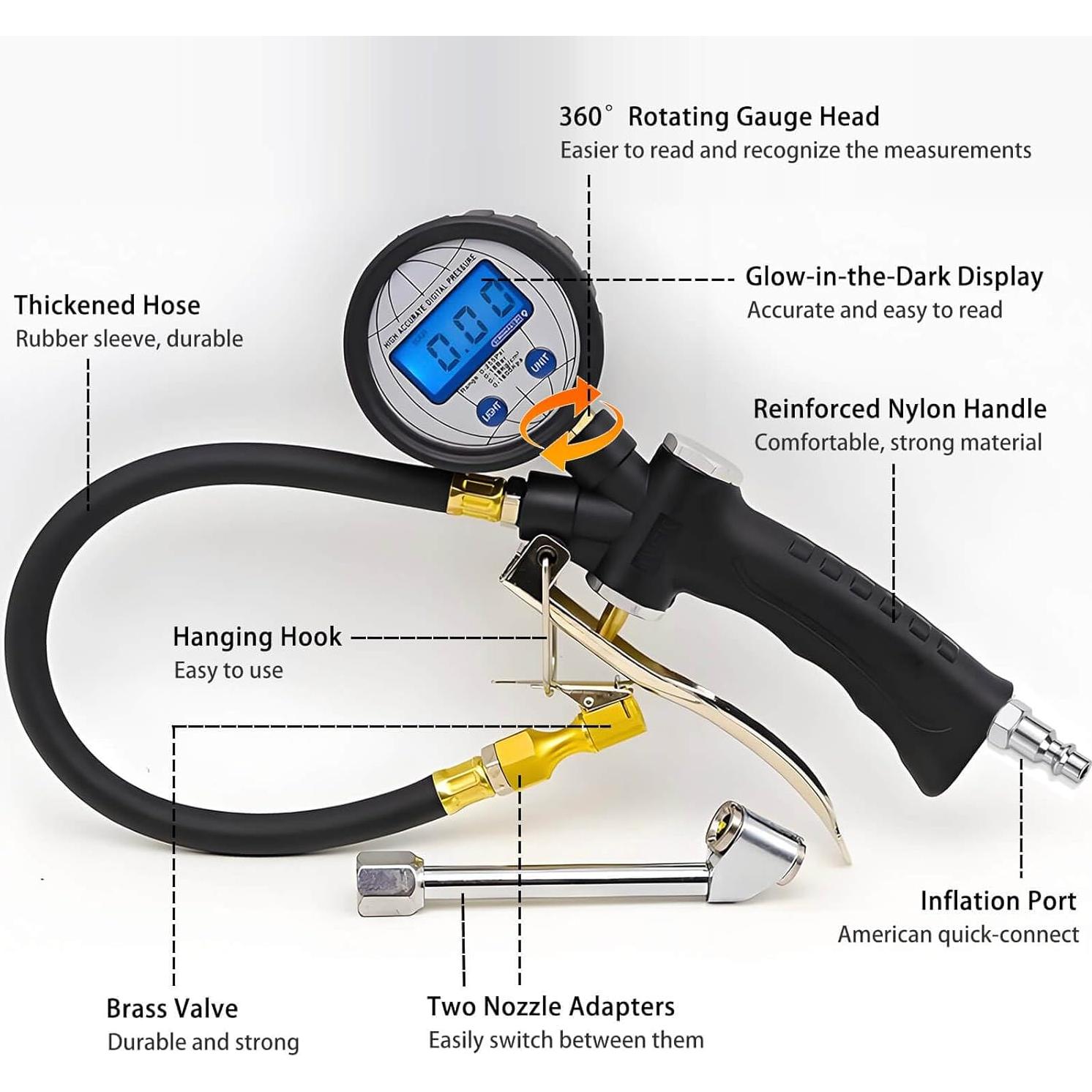 Manómetro Digital de Presión QiLee QL-006, 0-18 Bar, 3 en 1