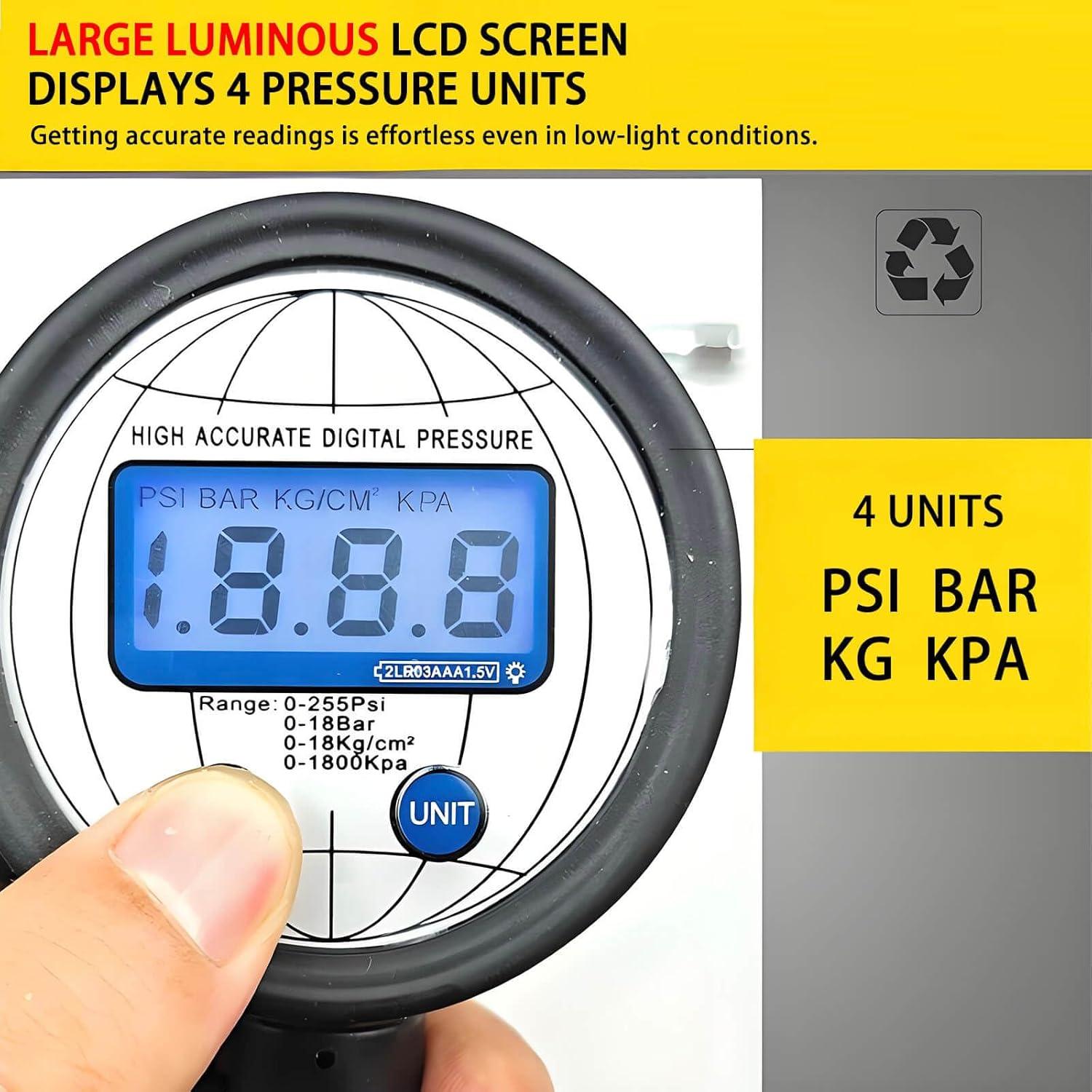 Manómetro Digital de Presión QiLee QL-006, 0-18 Bar, 3 en 1