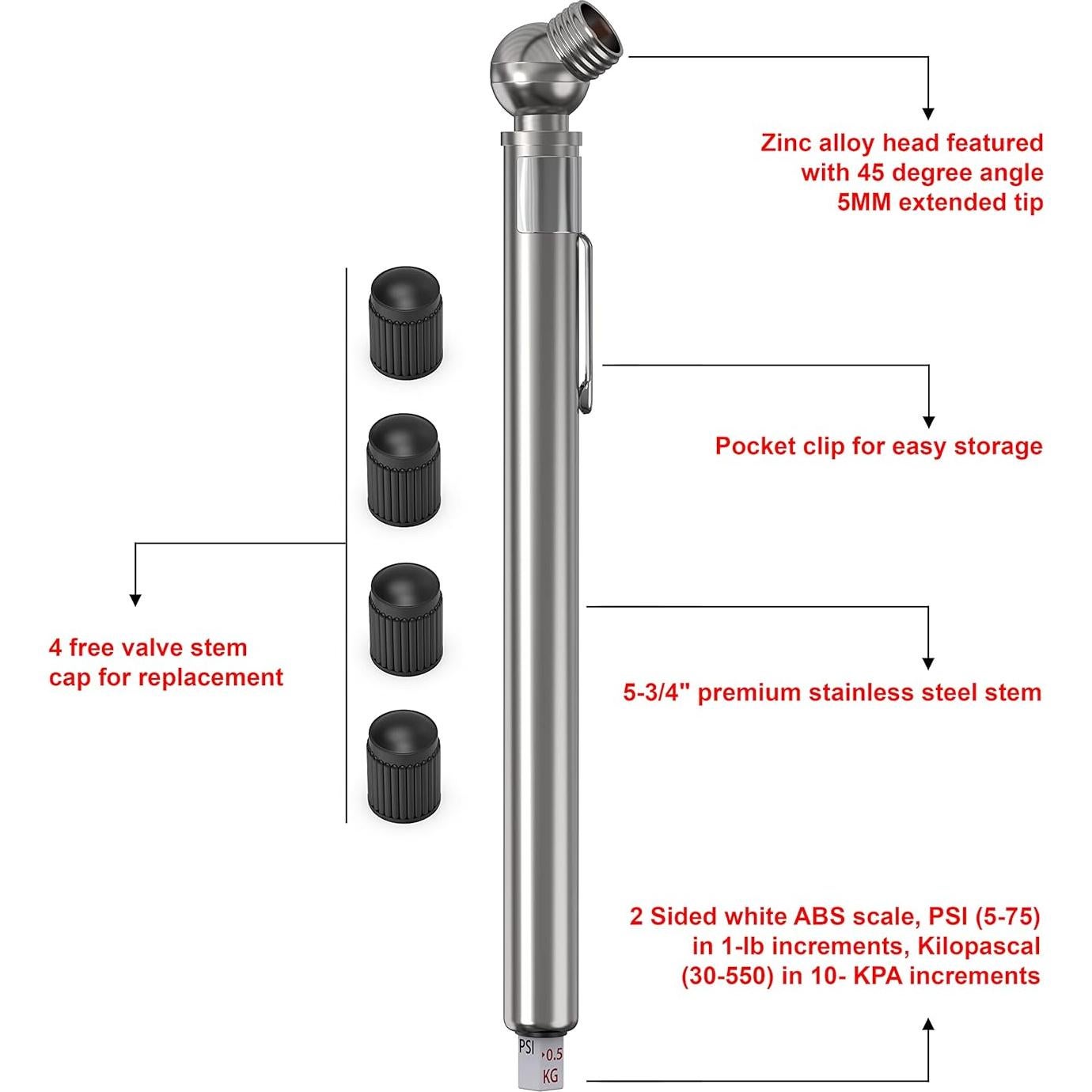 Juego de 2 Medidores de Presión de Neumáticos Bay State 10-75 PSI