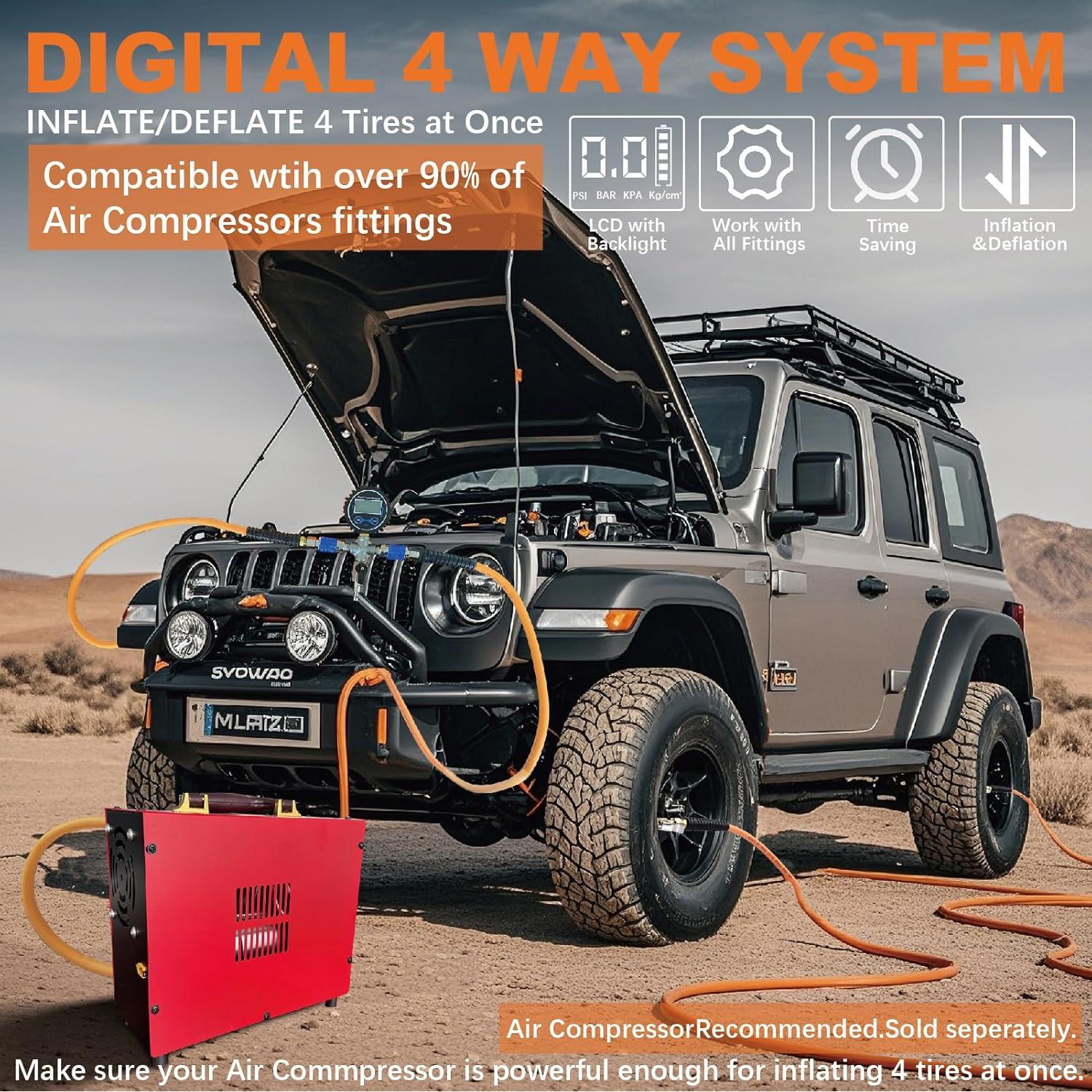 Sistema de Inflación y Desinflación de Neumáticos Outran 4 Neumáticos 300psi