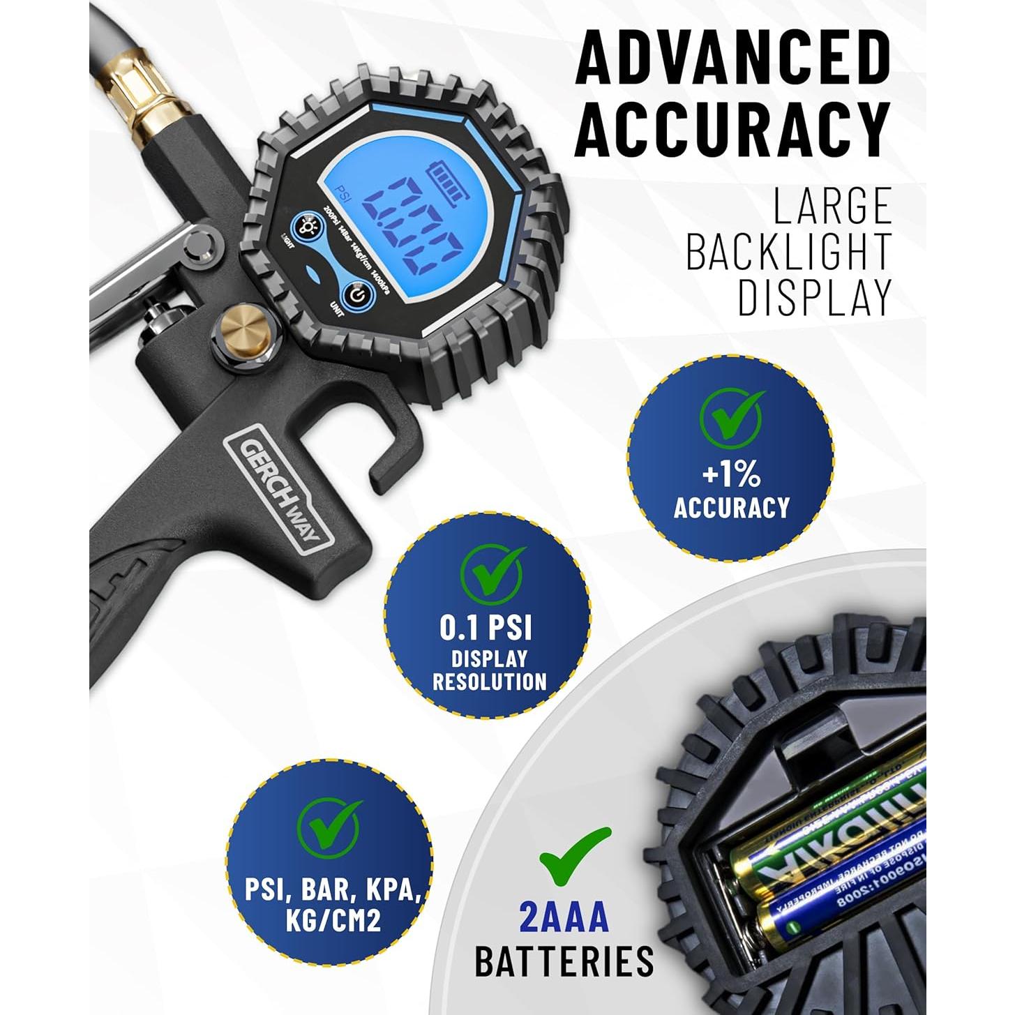 Inflador Digital de Neumáticos Gerchway 200 PSI - Válvula Presta