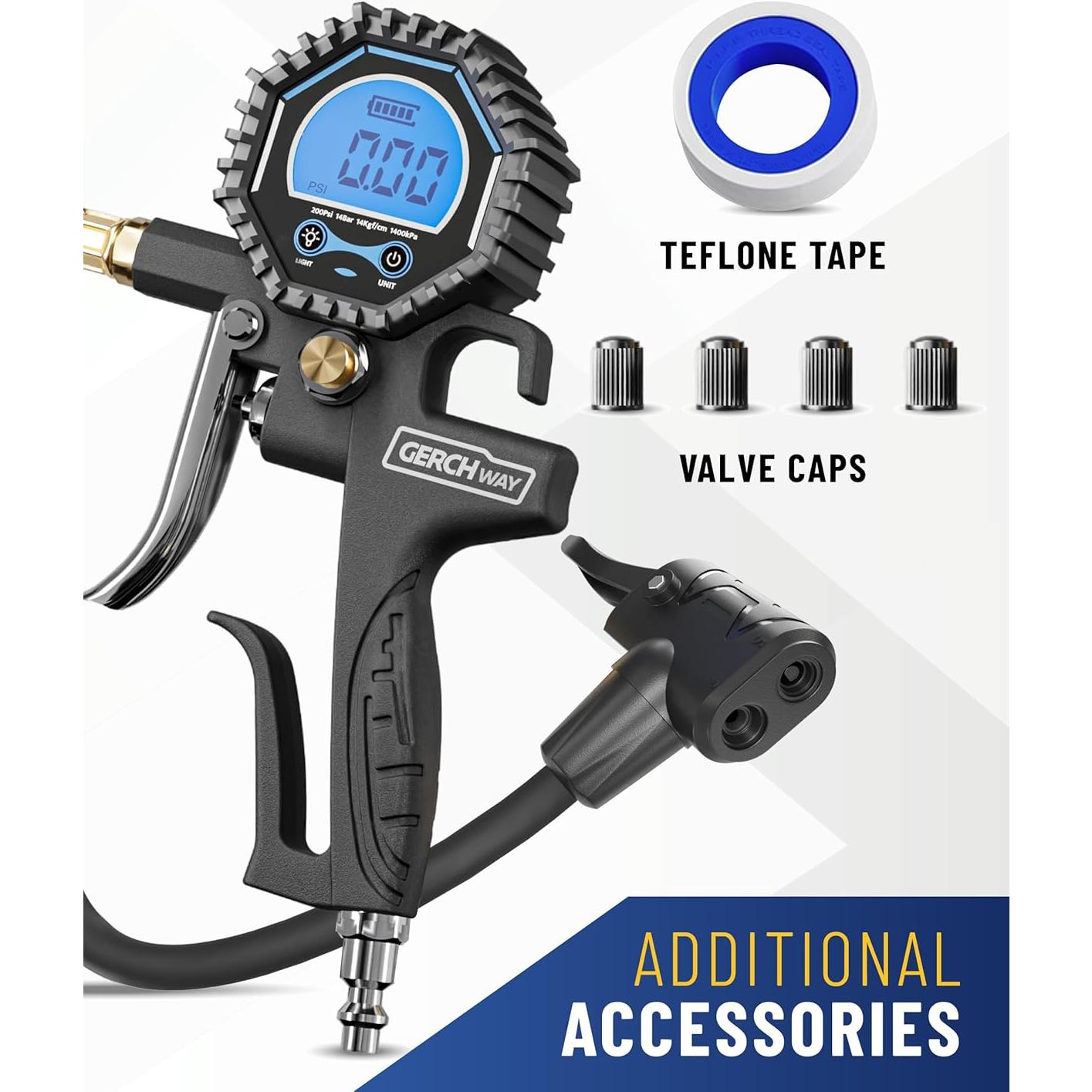 Inflador Digital de Neumáticos Gerchway 200 PSI - Válvula Presta