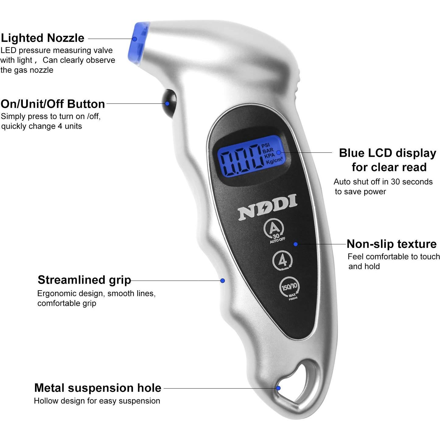 Medidor Digital de Presión de Neumáticos YUYAO GL-0801A - 0-10 Bar