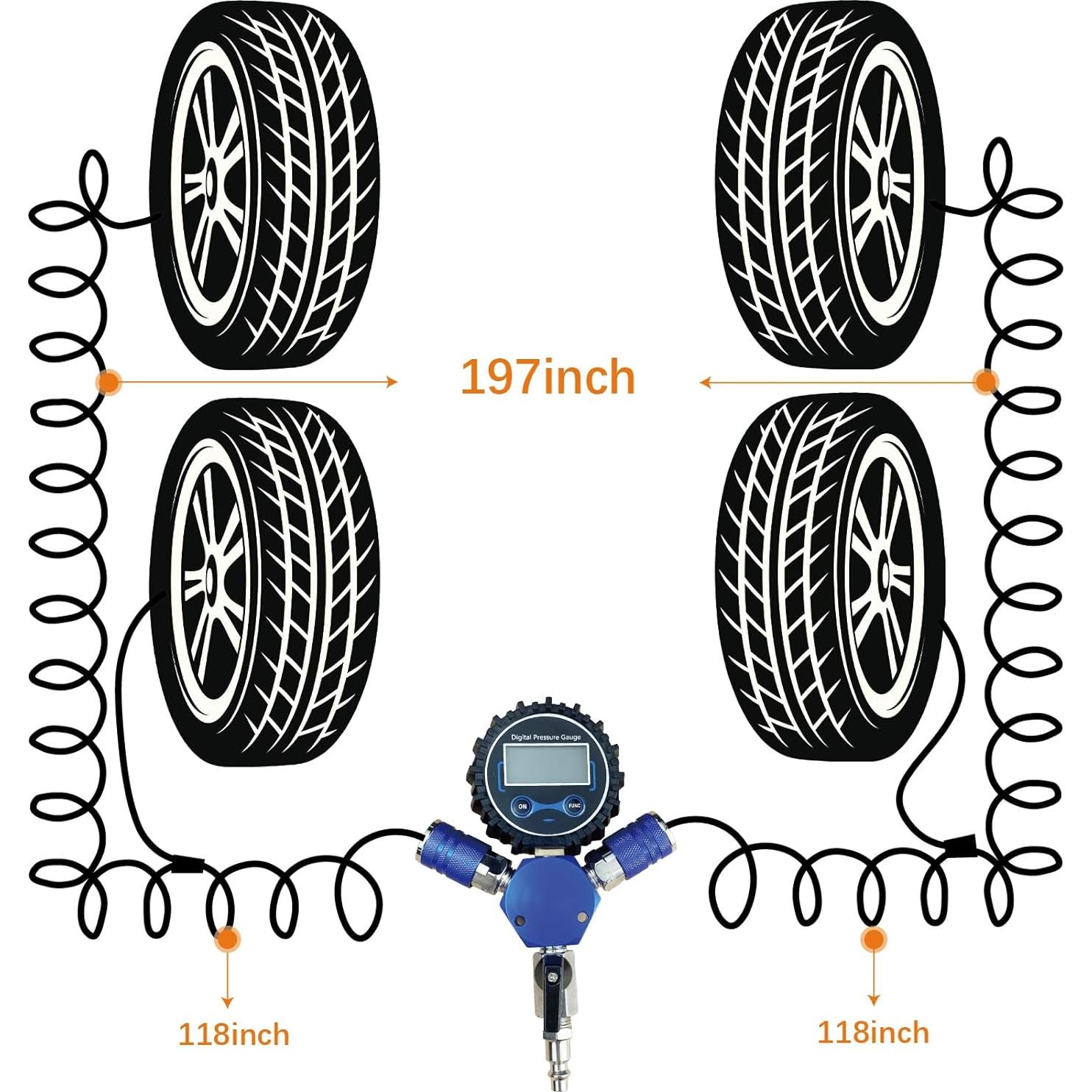 Sistema de Inflación y Desinflación 4 Neumáticos Frauty con Manómetro Digital
