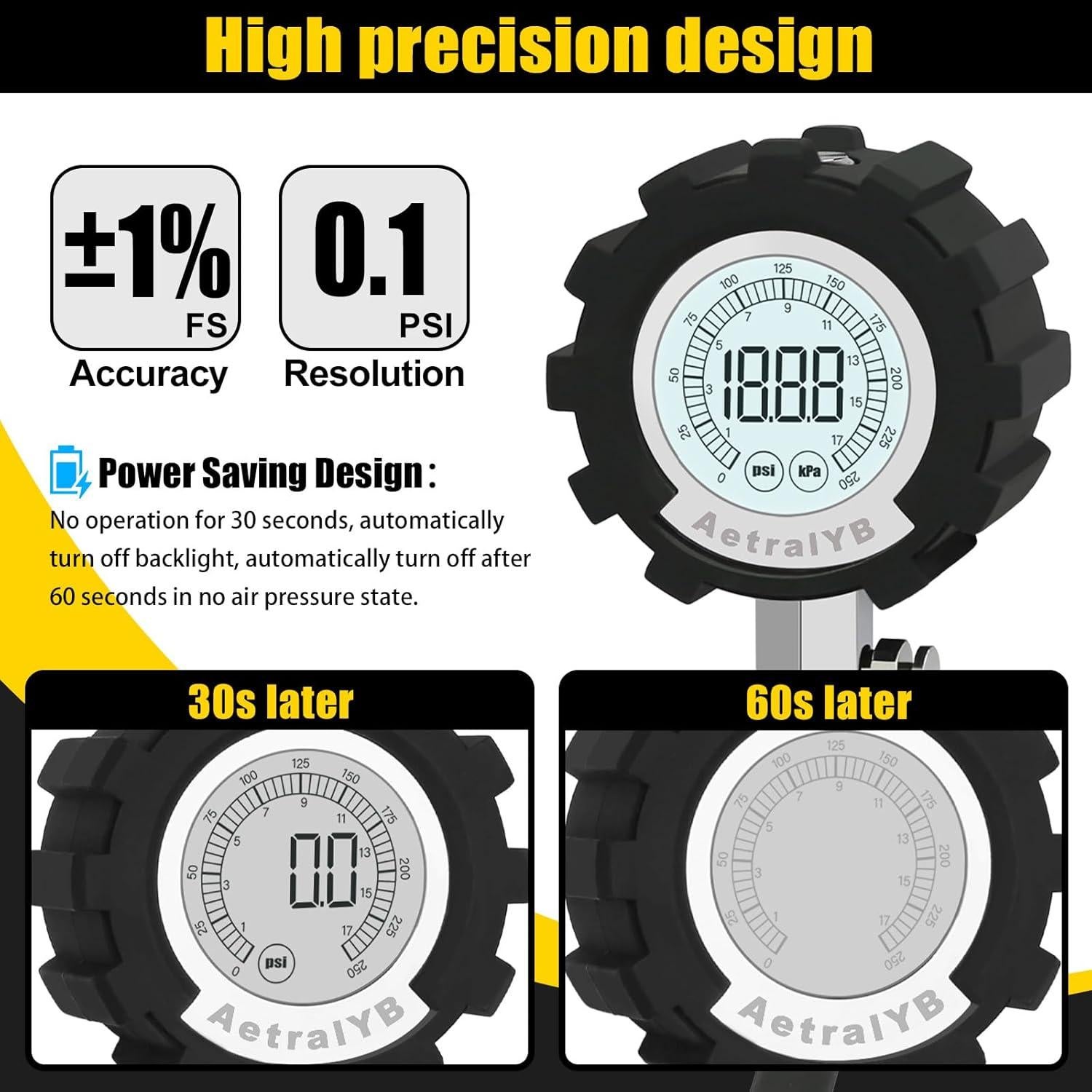 Medidor Digital de Presión de Neumáticos AetralYB 3-200 PSI
