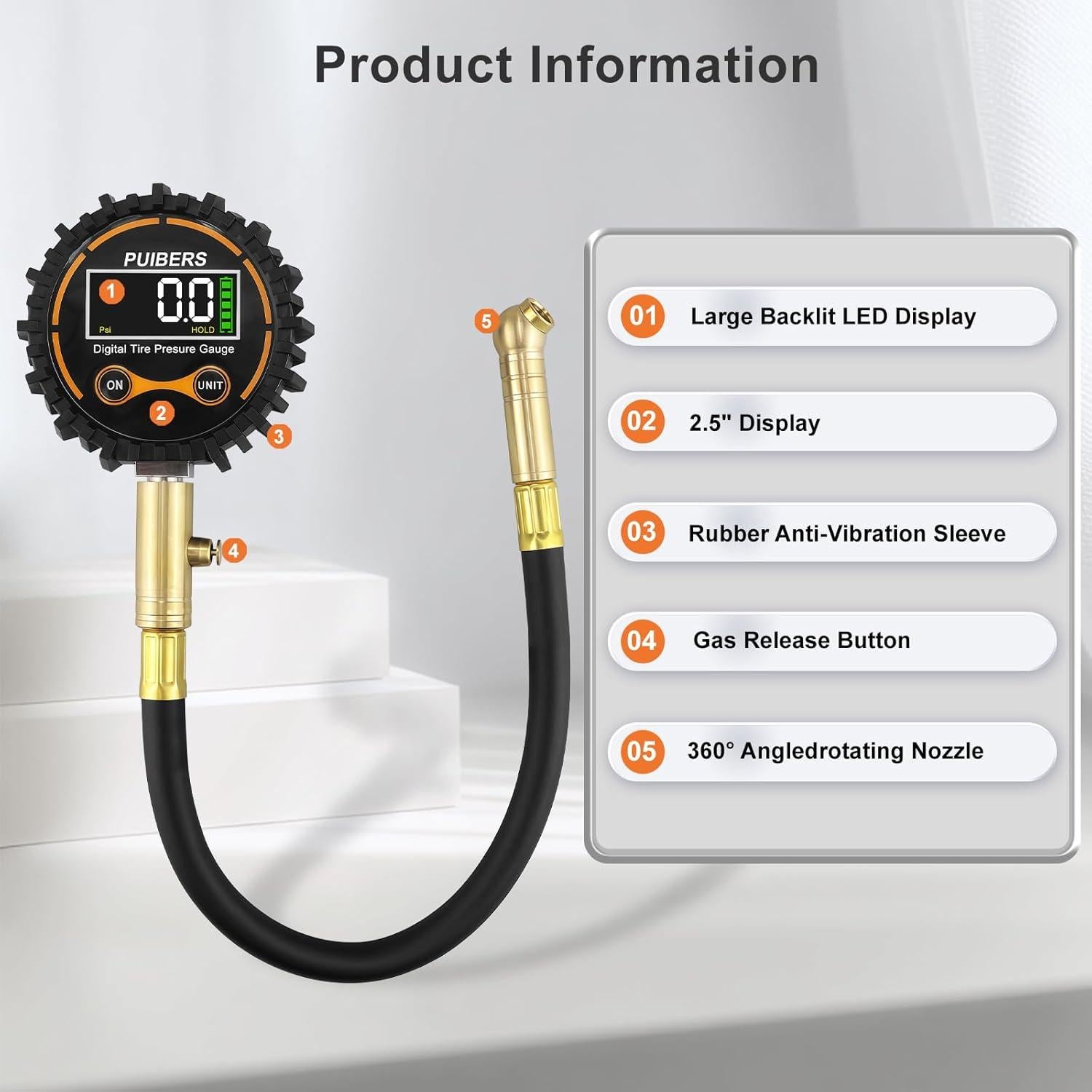 Medidor Digital de Presión de Neumáticos PUIBERS 0-10 Bar LCD