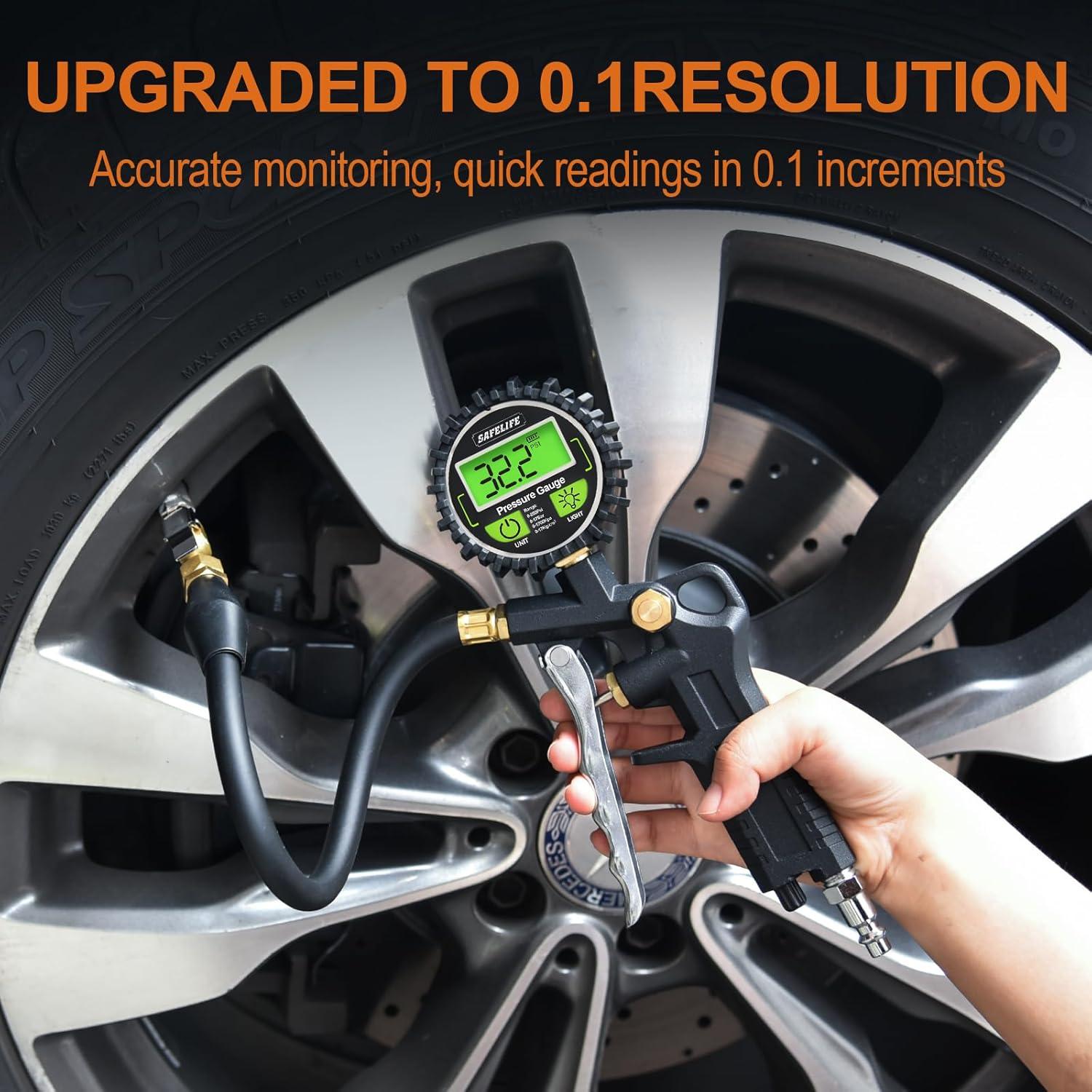 Medidor Digital de Presión de Neumáticos Safelife con Inflador 250 PSI