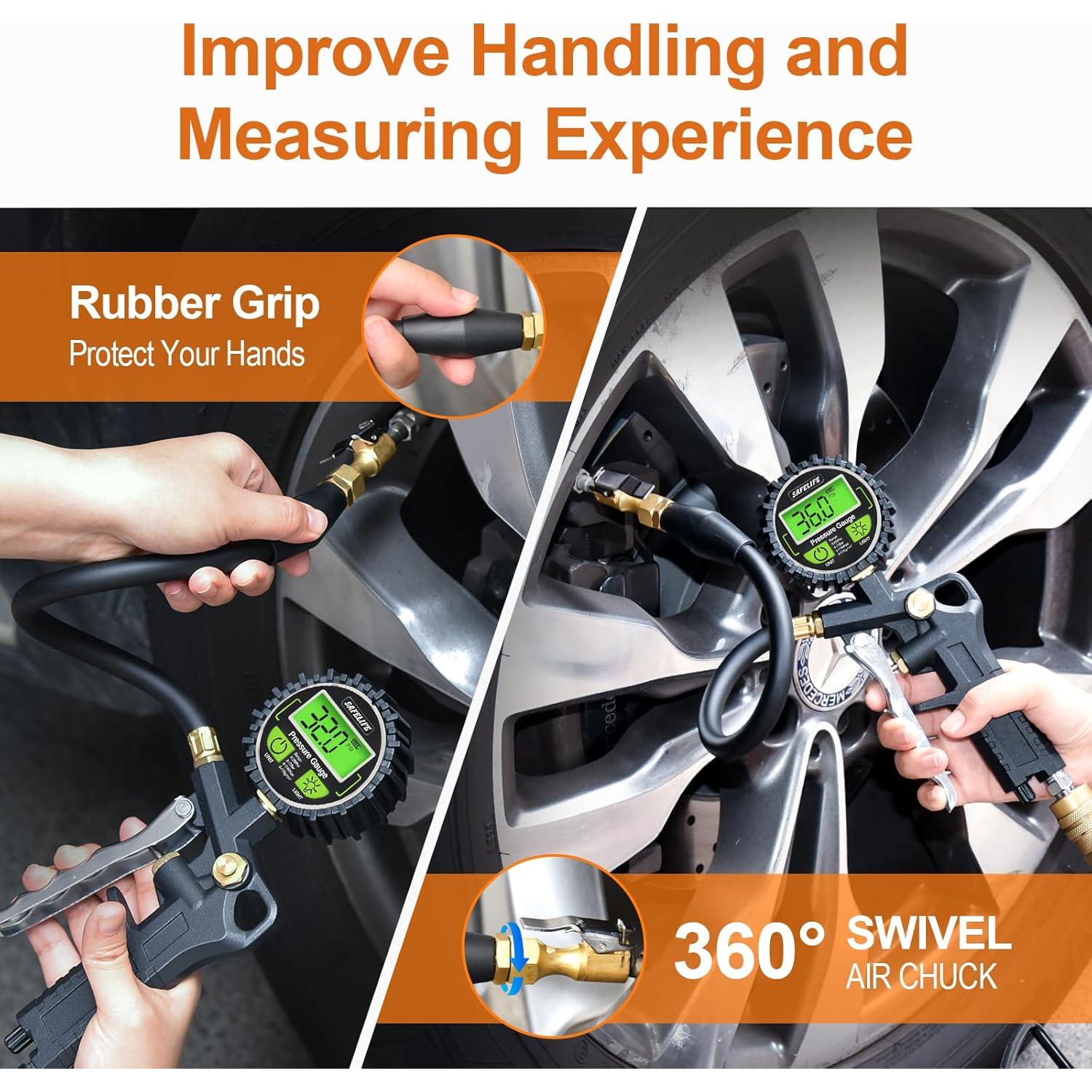Medidor Digital de Presión de Neumáticos Safelife con Inflador 250 PSI